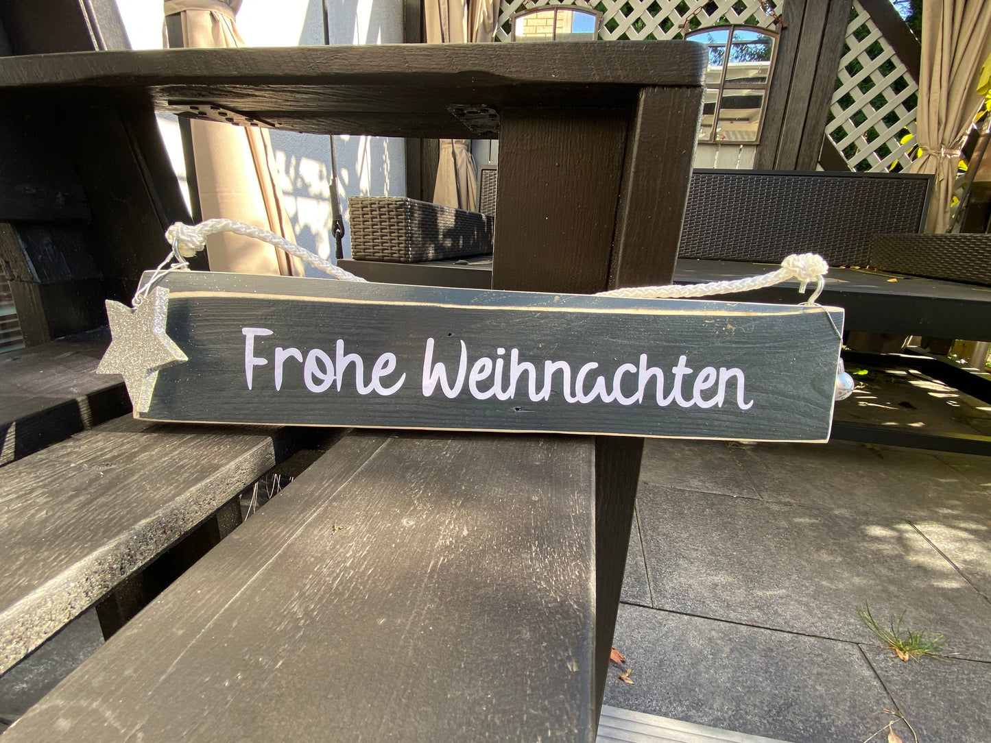 Frohes Fest 40x8 Weihnachten Christbaum Kugel Weihnachtsdeko Holzschild Wandschild Schild Dekoschild Advent Tanne grün Xmas Christmas