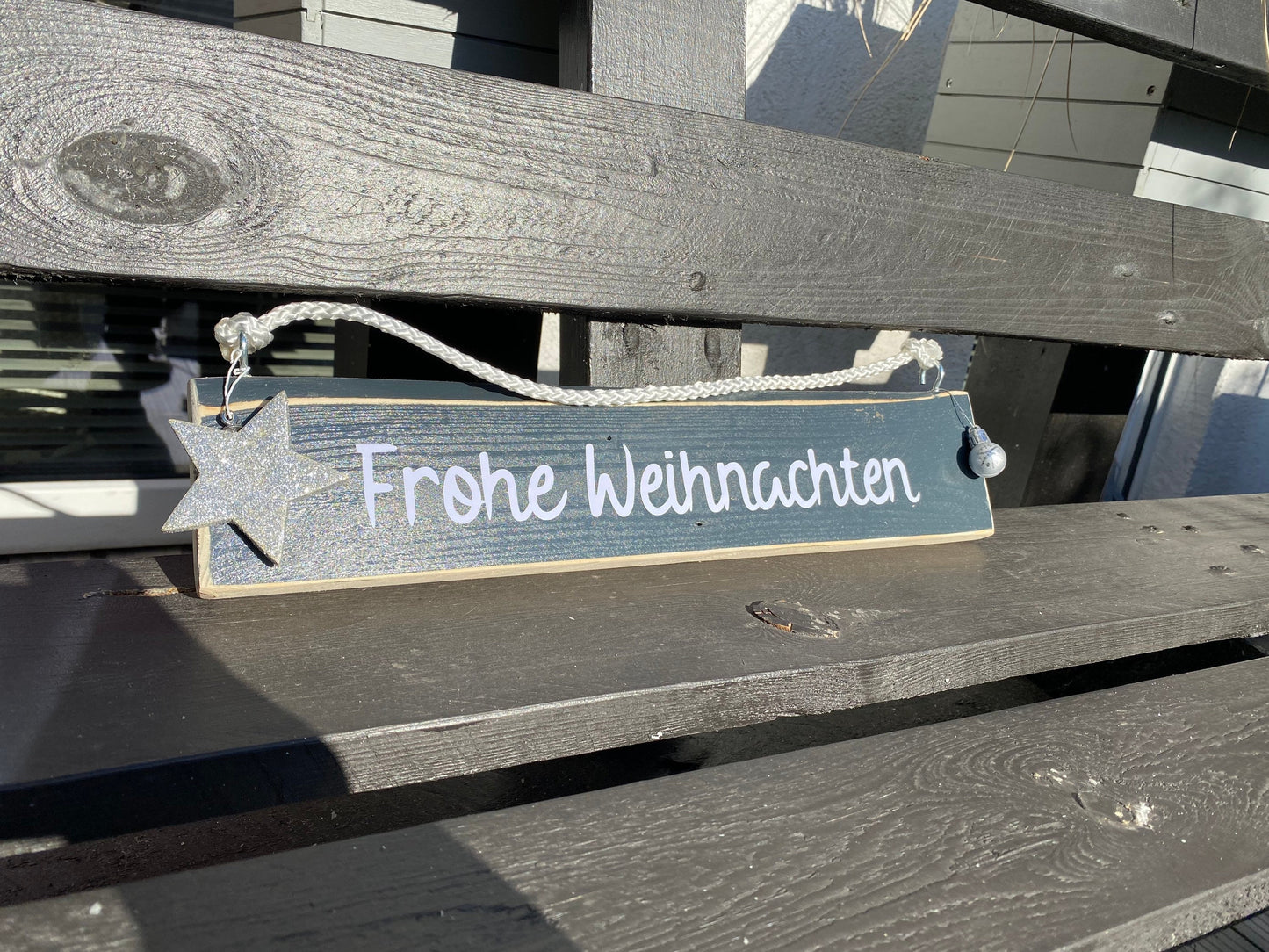 Frohes Fest 40x8 Weihnachten Christbaum Kugel Weihnachtsdeko Holzschild Wandschild Schild Dekoschild Advent Tanne grün Xmas Christmas