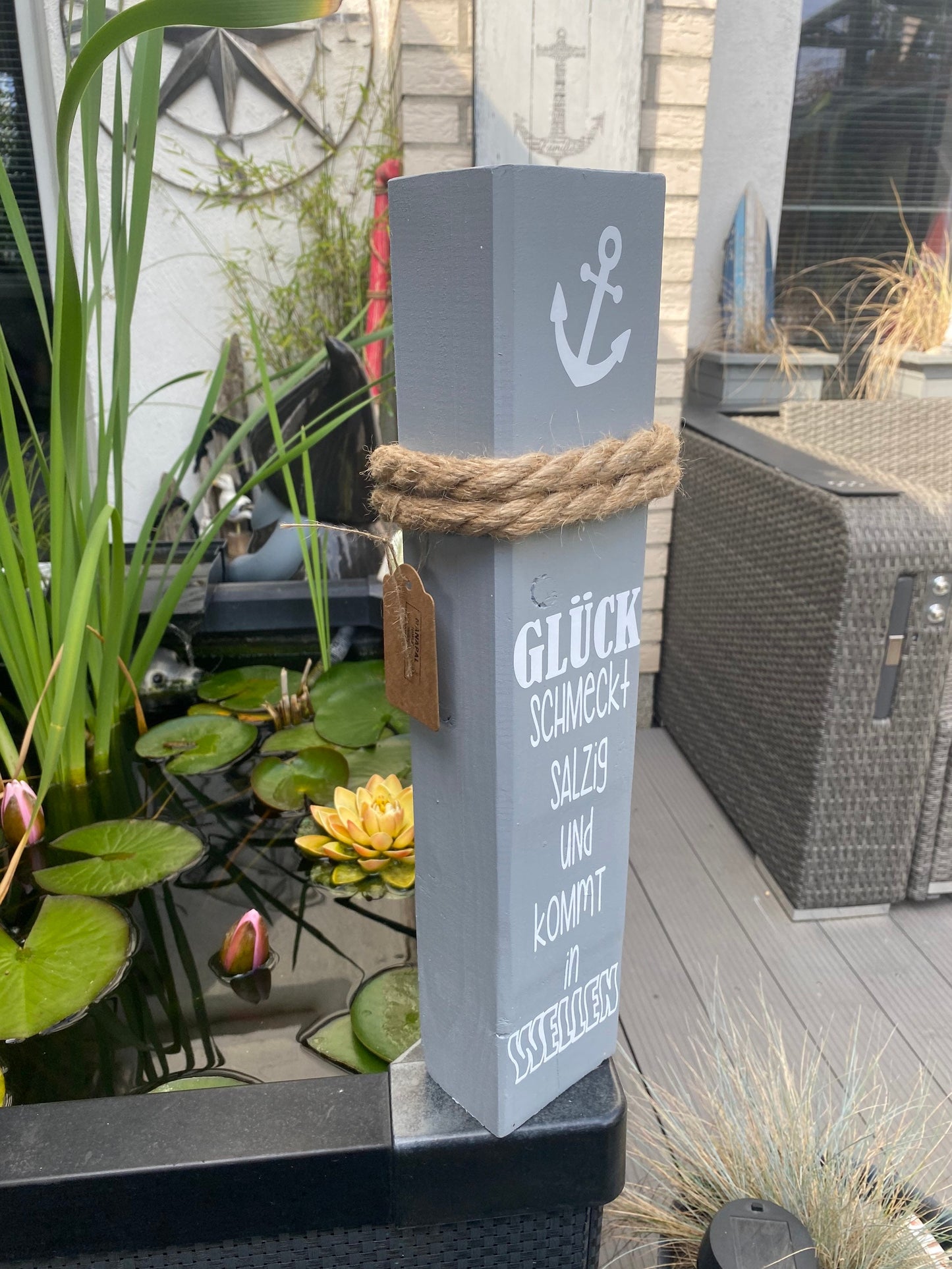 Gartendeko Glück Dekopoller Maritim Heimathafen Anker Dekosäule Poller Geschenk für Freunde Einladung Mitbringsel individuell