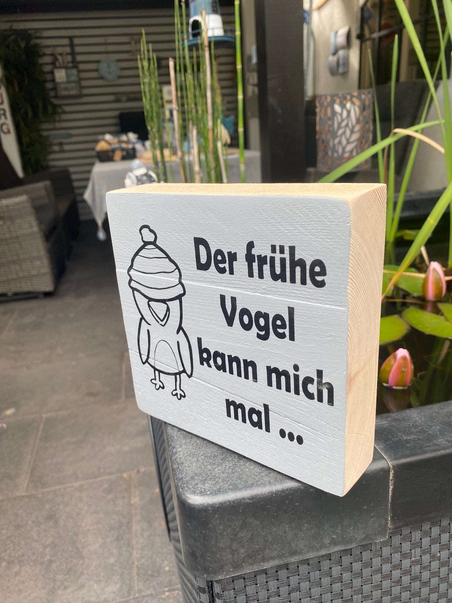 Der frühe Vogel grau Holzschild Wandschild Schild Heimathafen Manapal maritime Deko