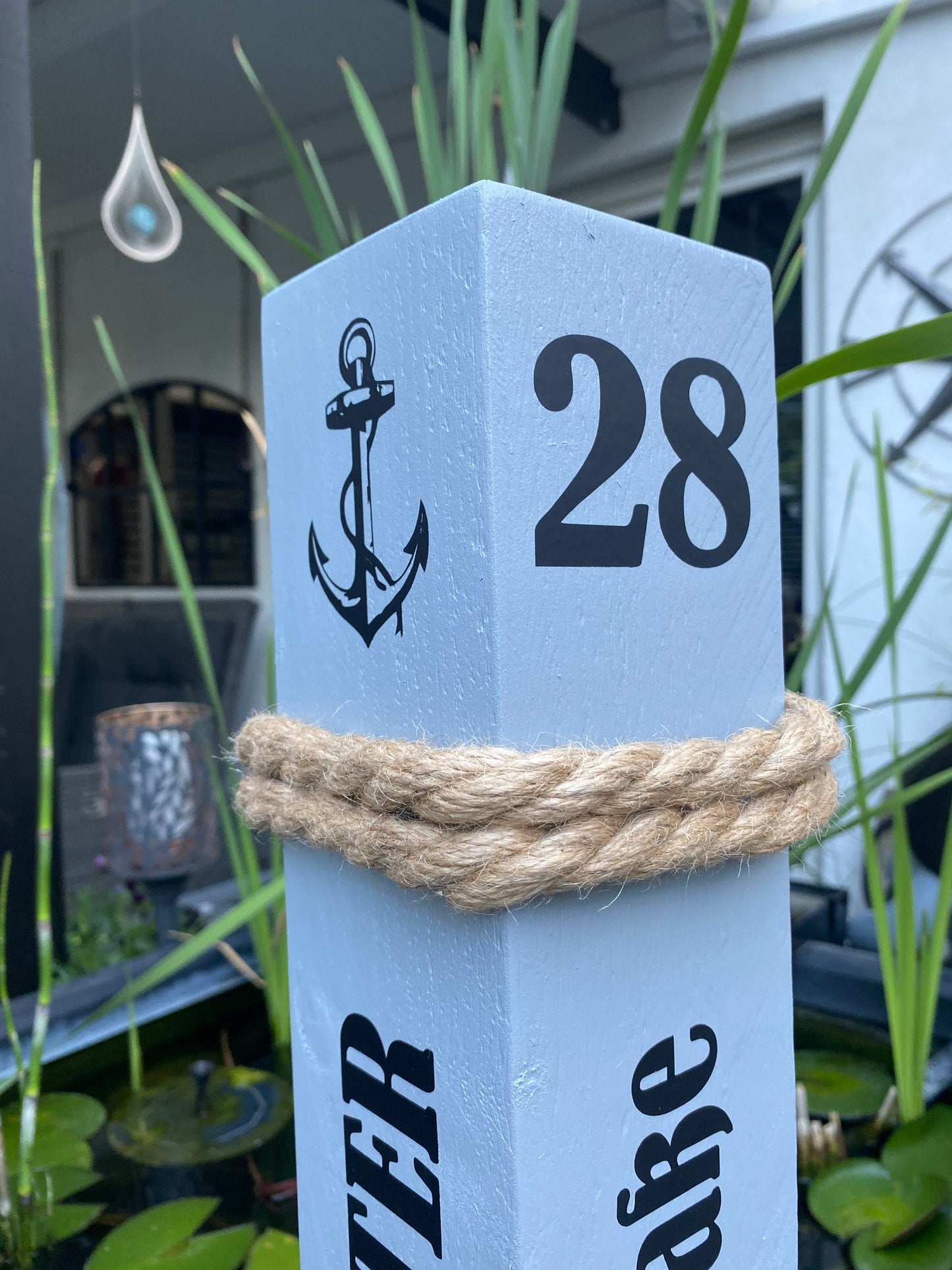 Personalisierter Poller 50-80cm mit Namen und Anschrift individuell Willkommen Heimathafen Eingangsbereich Briefkasten Ferienwohnung Manapal