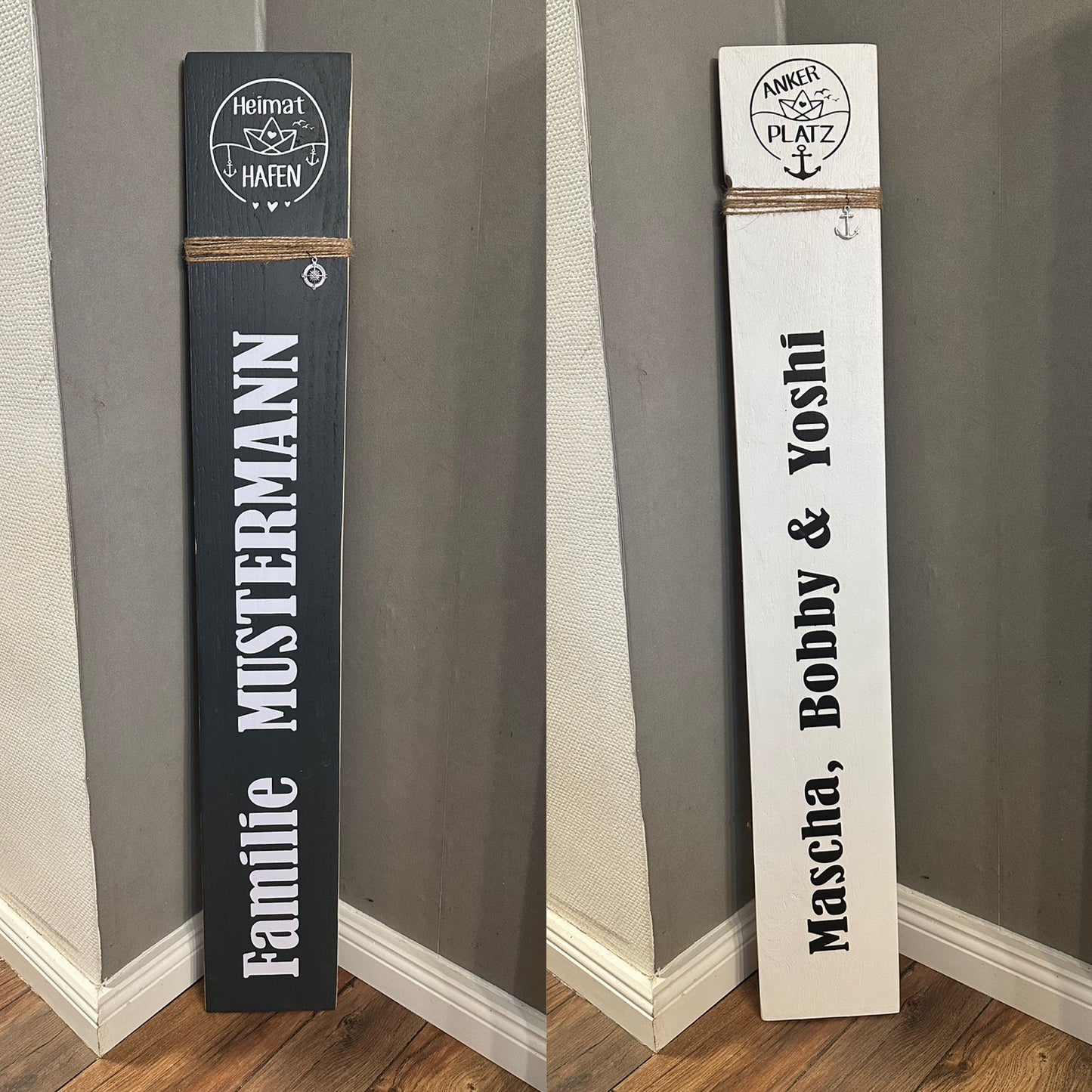Personalisierte Holzlatte Brett 100cm mit Ihrem Namen oder Wunschtext, Heimathafen Lieblingsinsel Koordinaten Datum Hochzeit Jubiläum