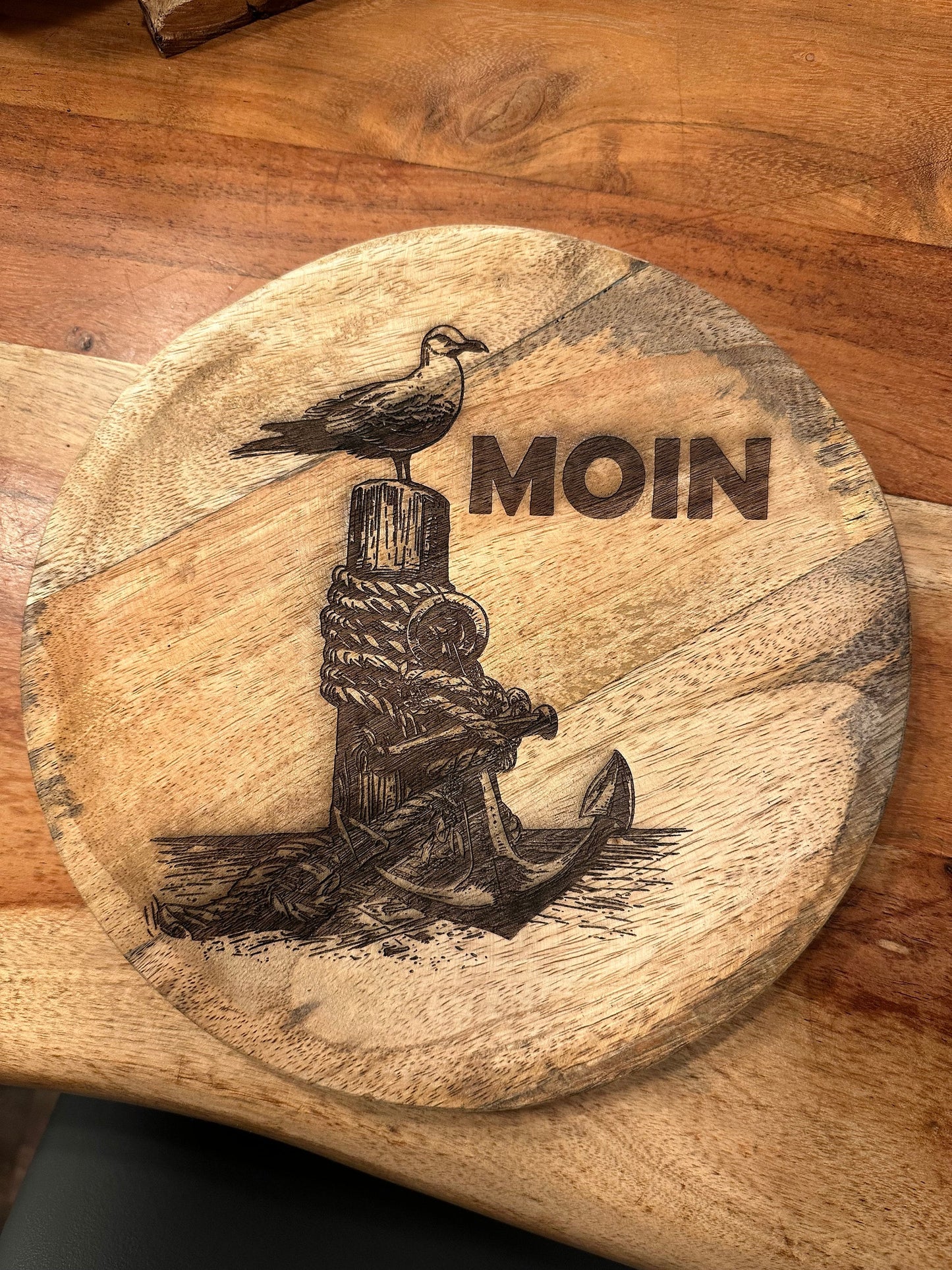 Holzbrett Tablett maritim Holztablett rustikal Holzbild Wandbild Untersetzer Serviertablett