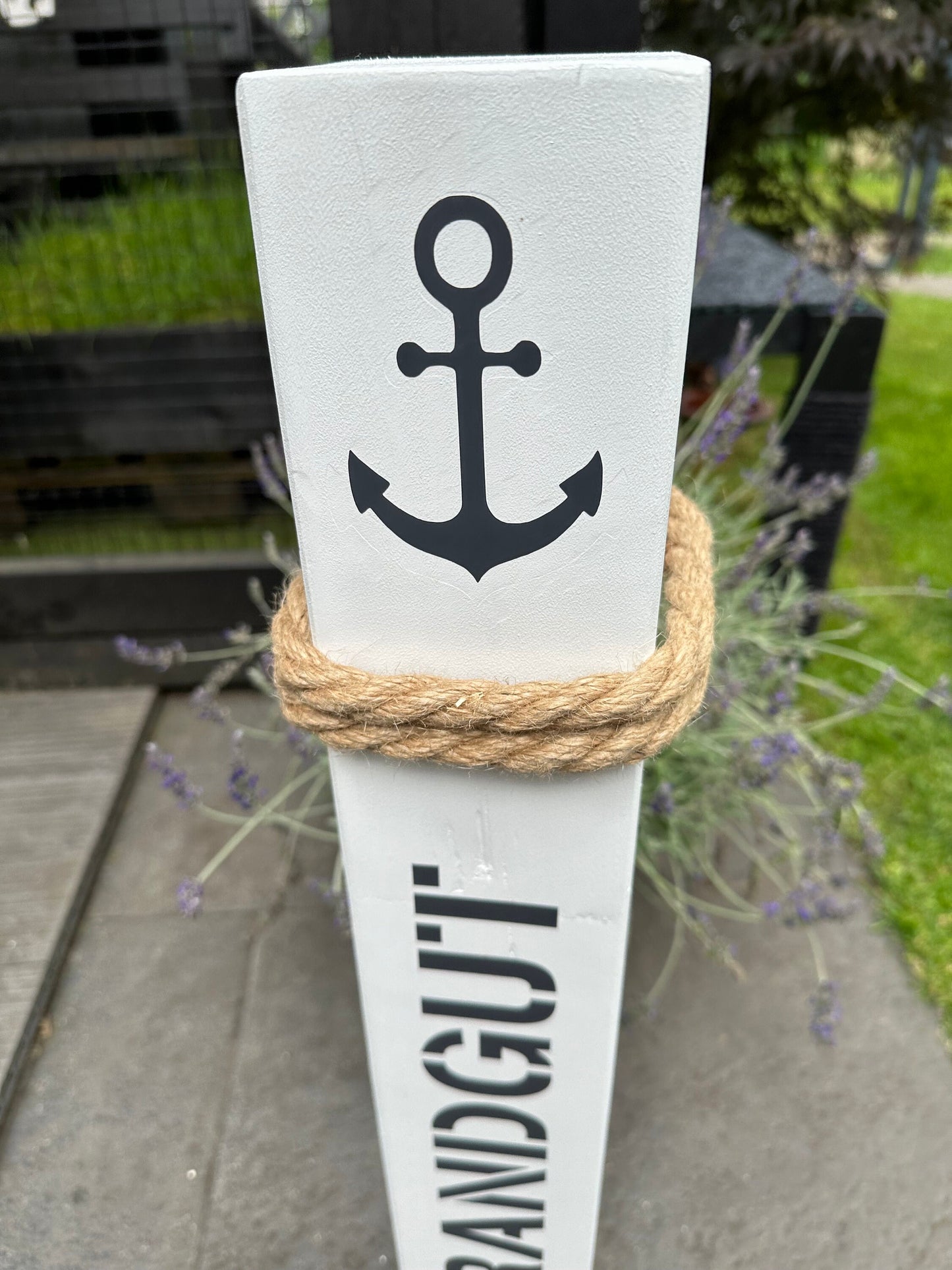 Strandgut weiß Heimathafen Anker Poller Gartendeko Ankerplatz Haus Zuhause Dekosäule Poller Balken Stele Holzsäule