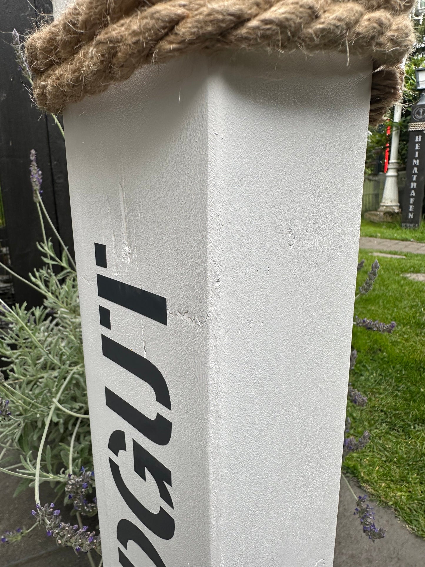 Strandgut weiß Heimathafen Anker Poller Gartendeko Ankerplatz Haus Zuhause Dekosäule Poller Balken Stele Holzsäule