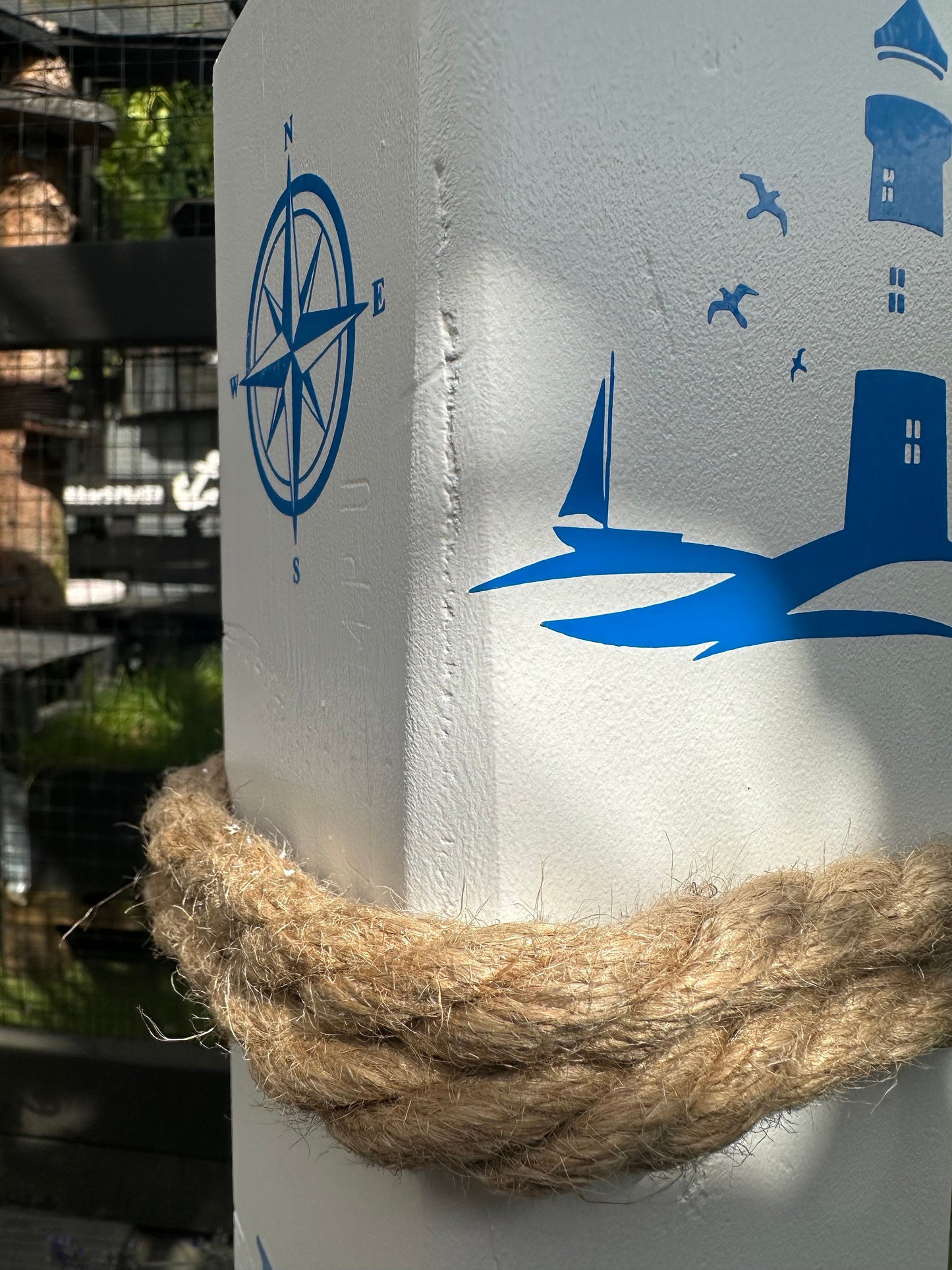 Heimathafen Meer geht immer Anker Poller Gartendeko Ankerplatz Haus Zuhause Dekosäule Poller Balken Stele Holzsäule Leuchtturm Strand
