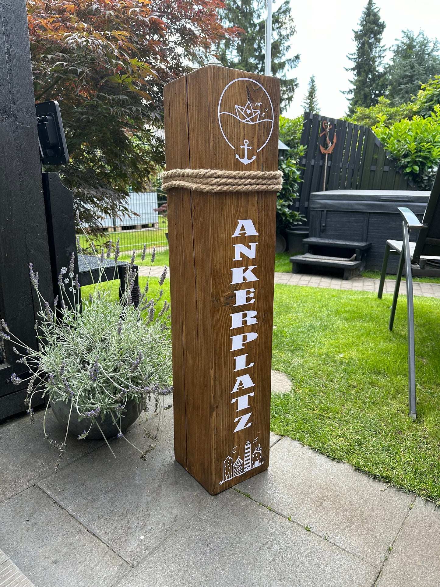Manapal maritime Deko XXL 1m Moin Ankerplatz Poller Stele Dalben rustikal Gartendeko Küste Meer Anker Heimathafen Balken Dekobalken Säule