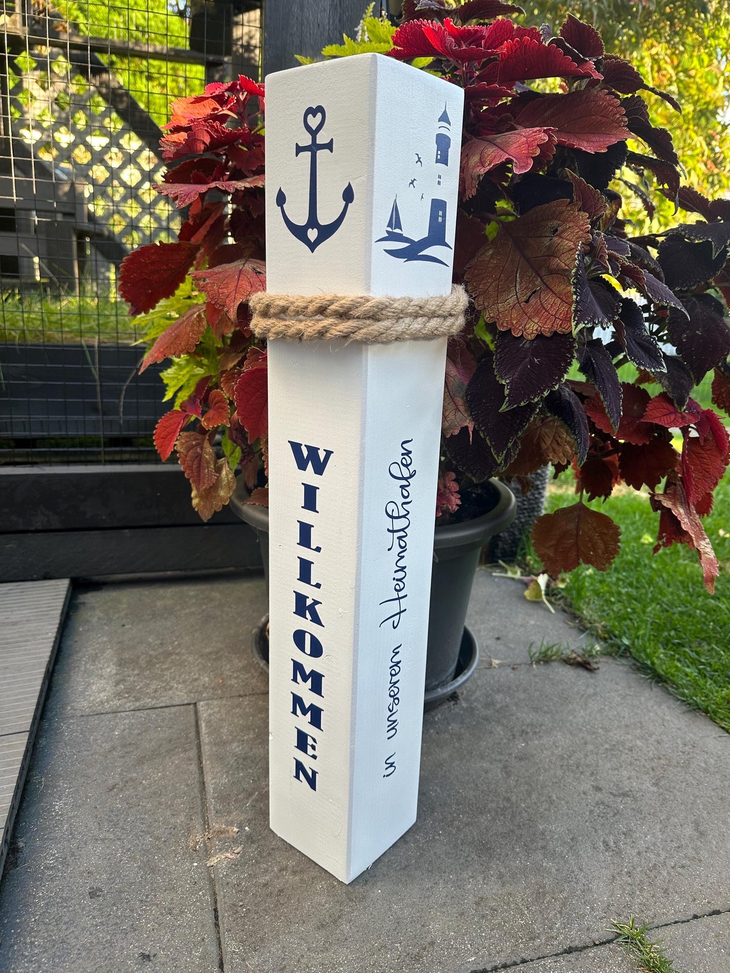 Willkommen in unserem Heimathafen Poller Anker grau Moin Gartendeko Dekoration Garten Manapal maritime Deko