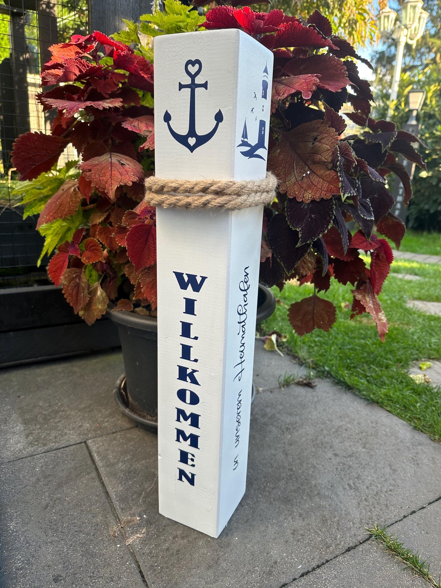 Willkommen in unserem Heimathafen Poller Anker grau Moin Gartendeko Dekoration Garten Manapal maritime Deko