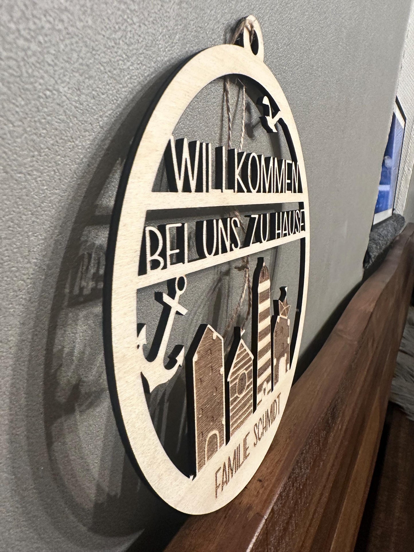 Personalisierter Türkranz, Türdeko, Wanddeko, Holz 20cm, maritime Deko, Personalisierbar, individuelles Geschenk, Zuhause, Willkommen