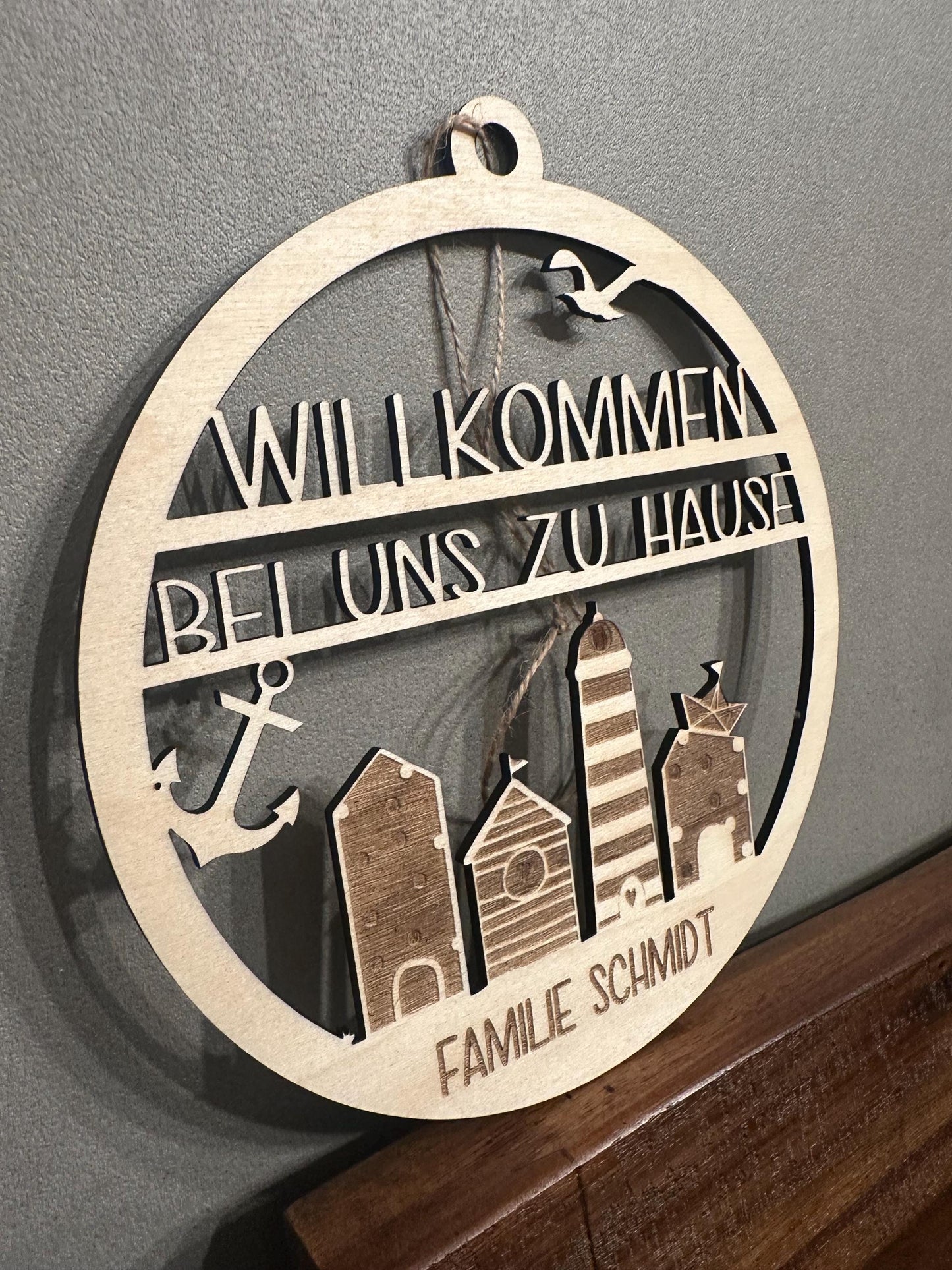 Personalisierter Türkranz, Türdeko, Wanddeko, Holz 20cm, maritime Deko, Personalisierbar, individuelles Geschenk, Zuhause, Willkommen