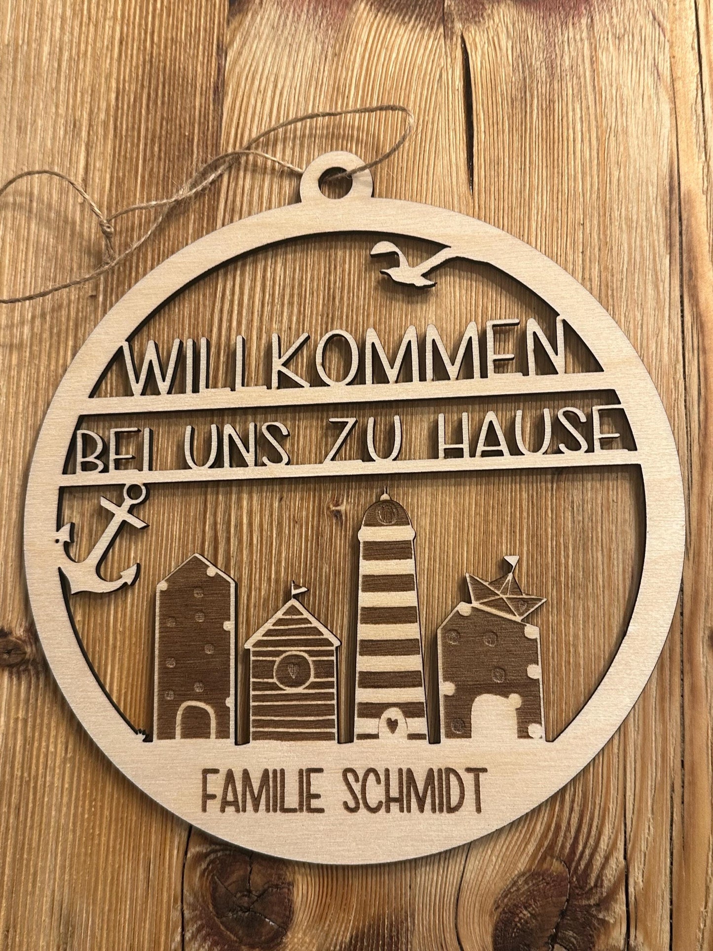Personalisierter Türkranz, Türdeko, Wanddeko, Holz 20cm, maritime Deko, Personalisierbar, individuelles Geschenk, Zuhause, Willkommen