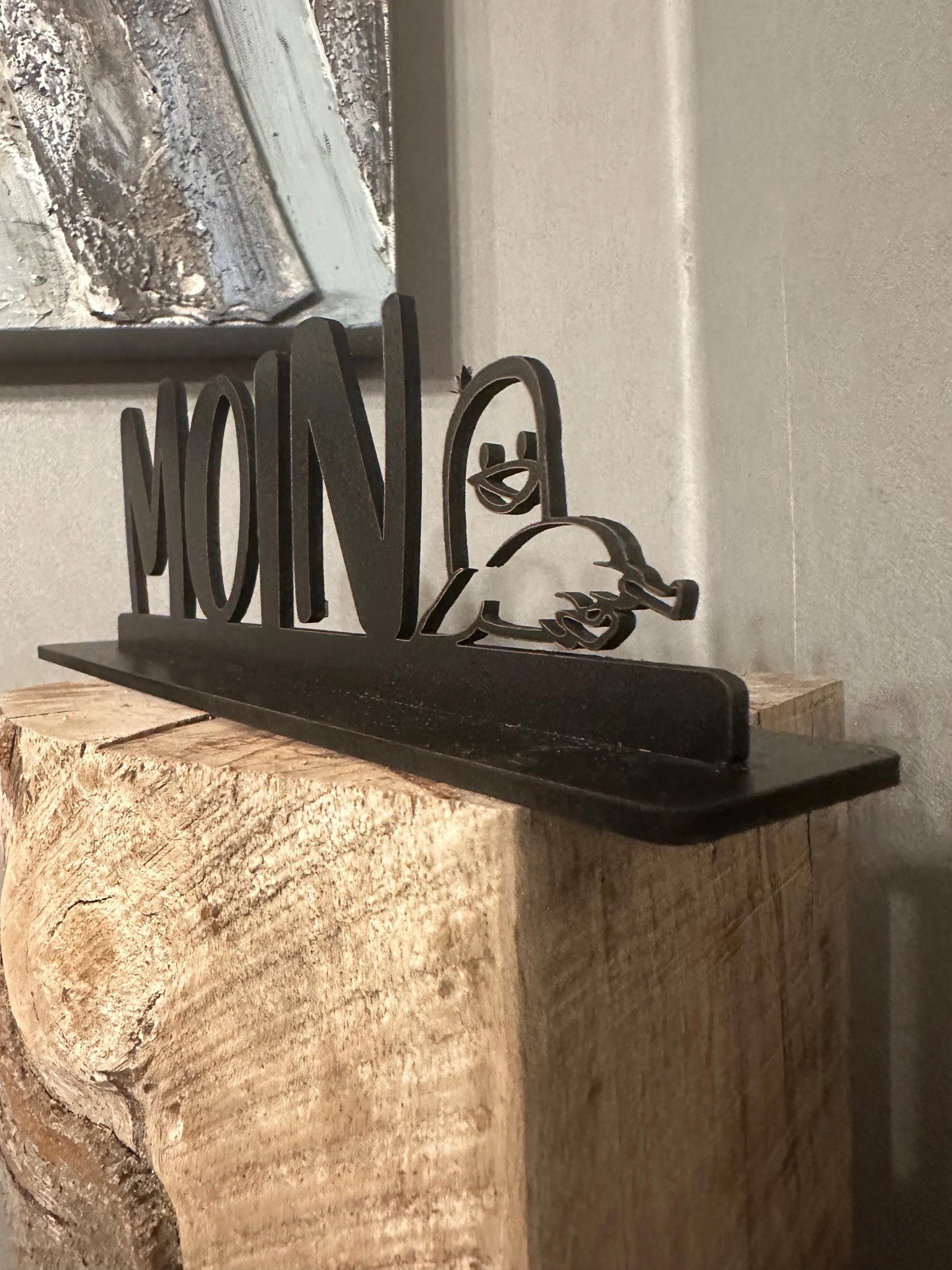 Schriftzug Moin mit Möwe, Schreibtischdeko, Geschenk für Meerliebhaber, maritime Deko aus Holz, Tischdeko, Anker