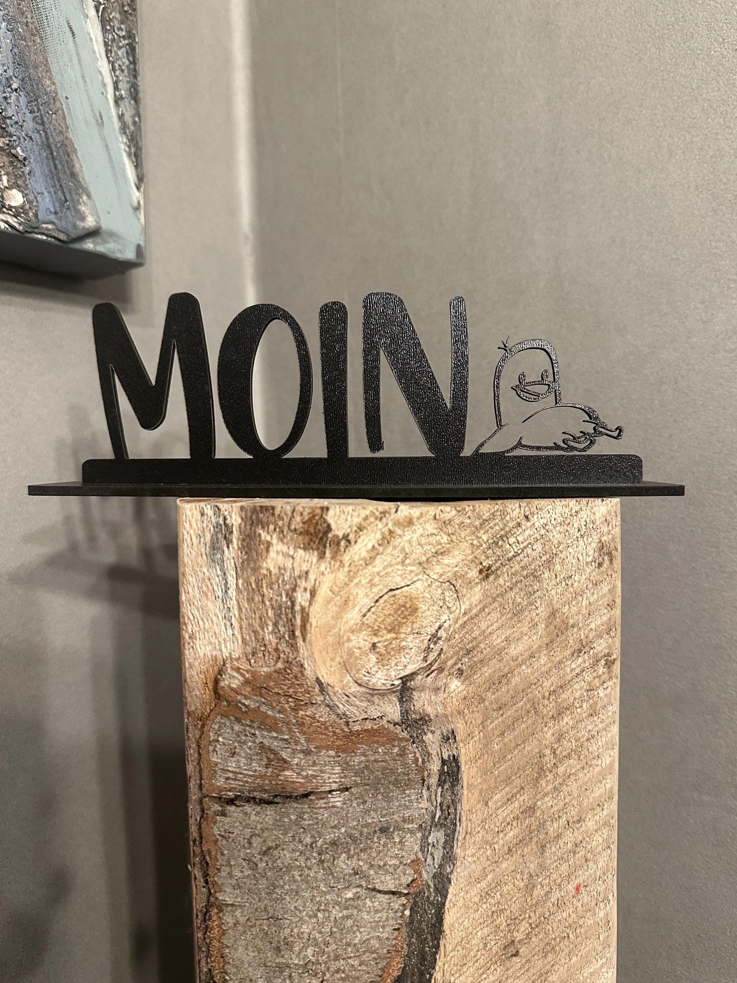 Schriftzug Moin mit Möwe, Schreibtischdeko, Geschenk für Meerliebhaber, maritime Deko aus Holz, Tischdeko, Anker