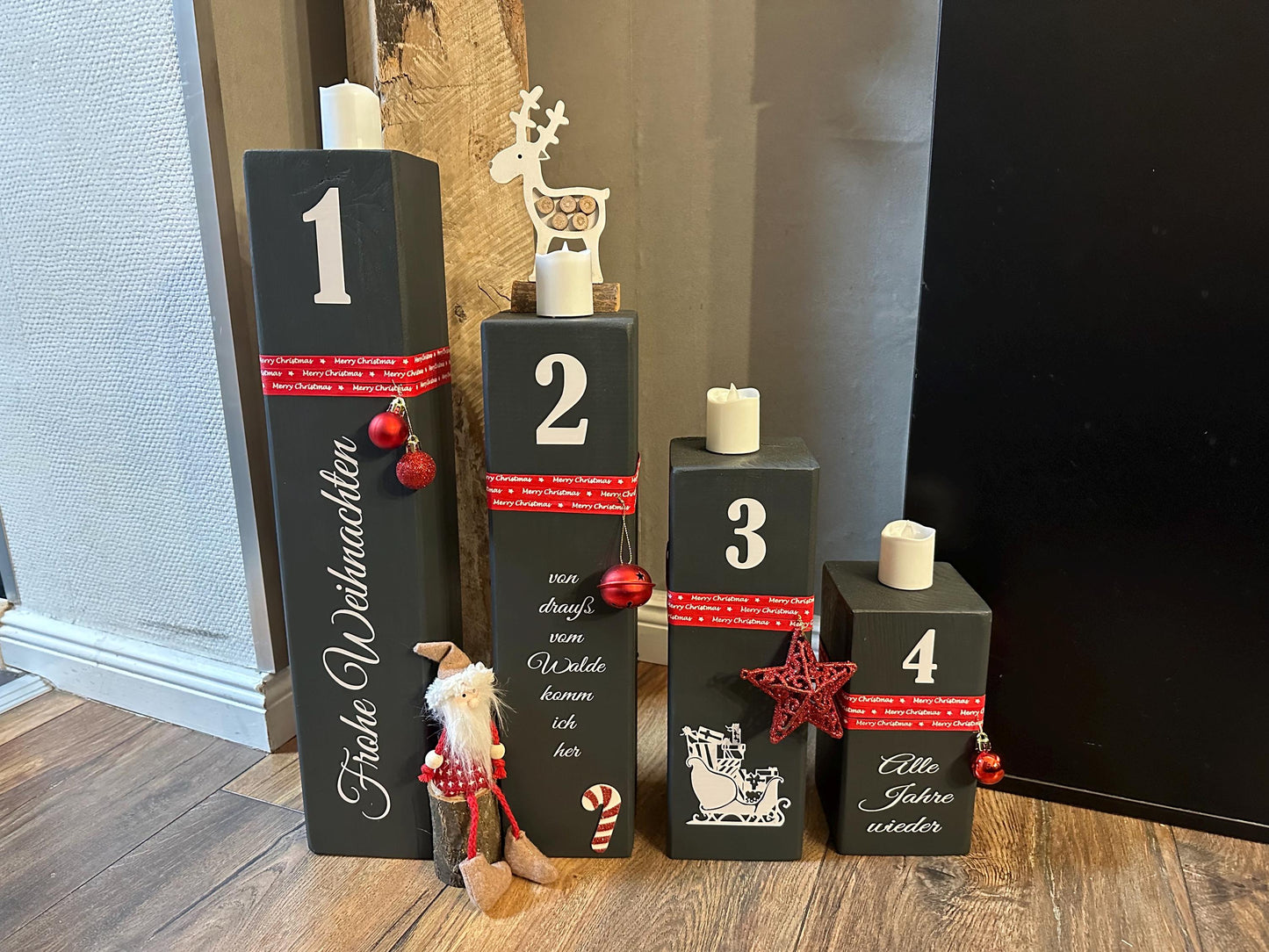 Adventskranz Weihnachtsdeko Weihnachten Kerzen Advent xmas Balken Kanthölzer Manapal maritime Deko Adventslichter Poller