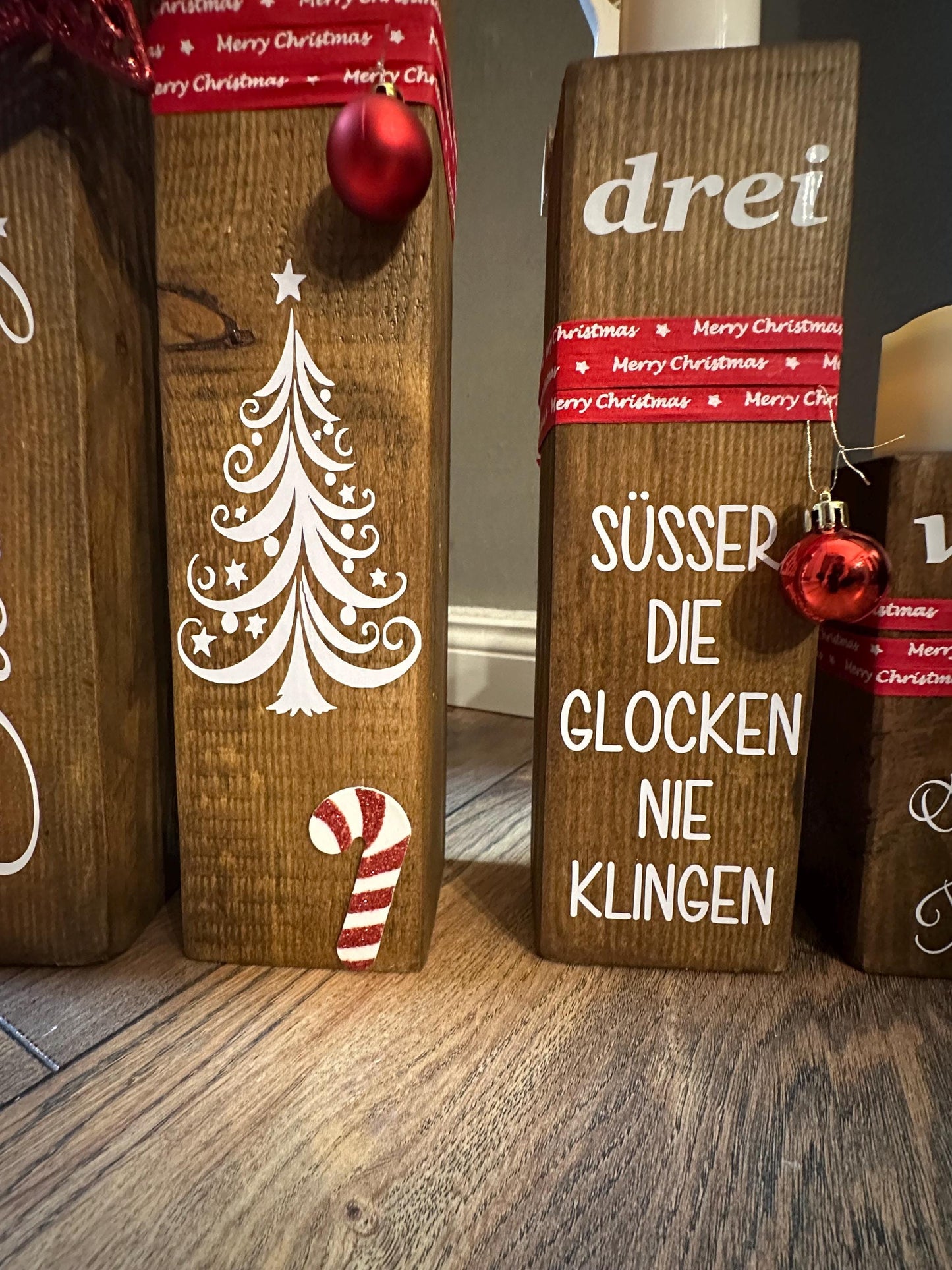Adventskranz Säulen Set braun Weihnachten Kerzen Advent xmas Balken Kanthölzer Manapal maritime Deko Adventslichter Weihnachtsdeko Poller