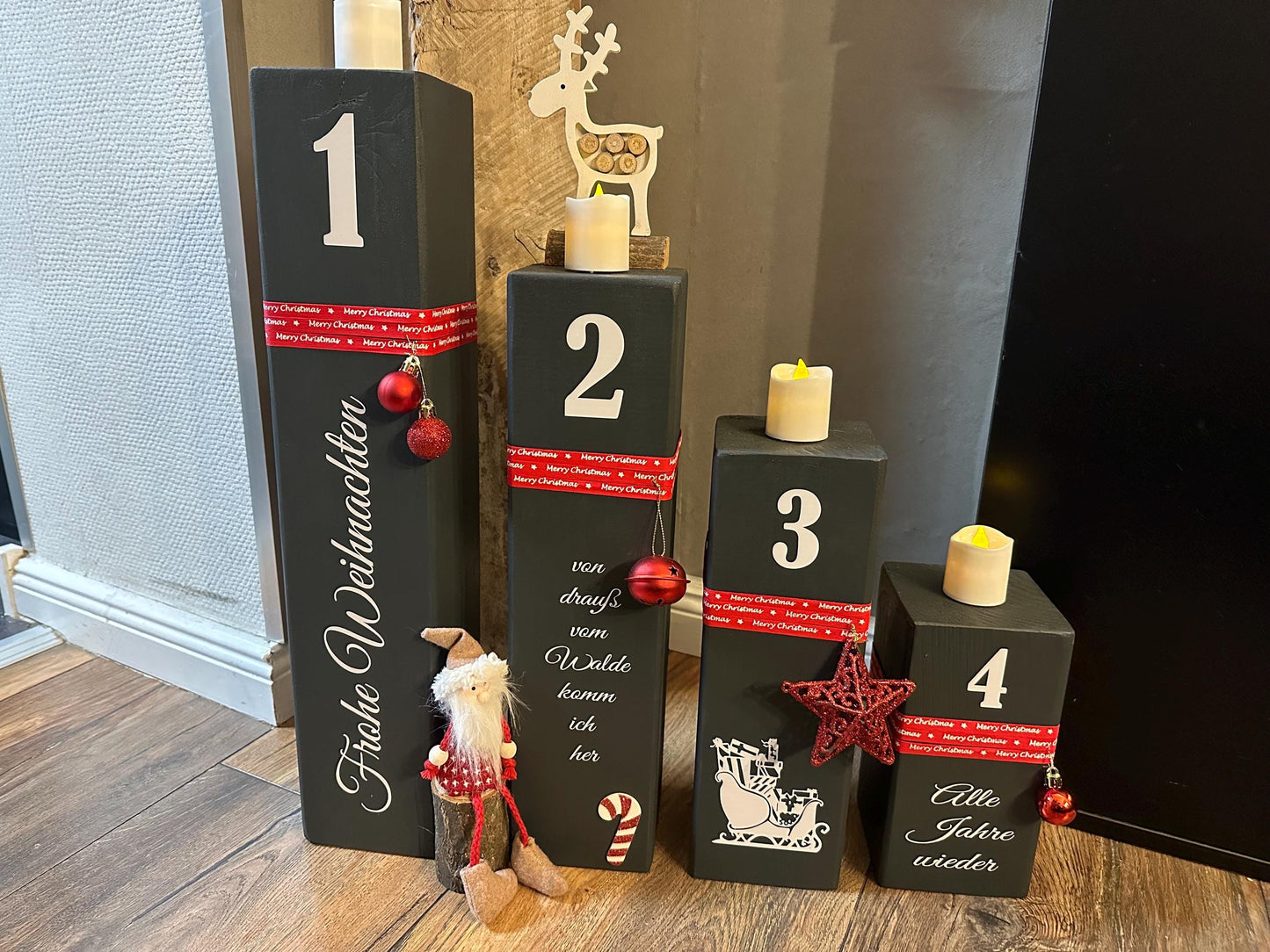 Adventskranz Weihnachtsdeko Weihnachten Kerzen Advent xmas Balken Kanthölzer Manapal maritime Deko Adventslichter Poller