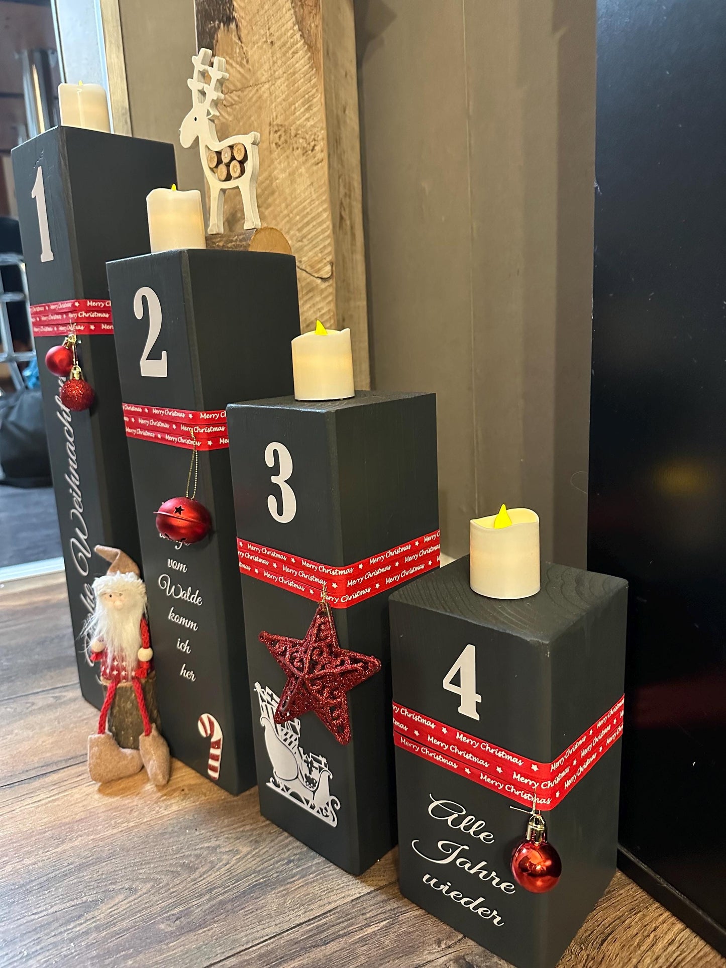 Adventskranz Weihnachtsdeko Weihnachten Kerzen Advent xmas Balken Kanthölzer Manapal maritime Deko Adventslichter Poller