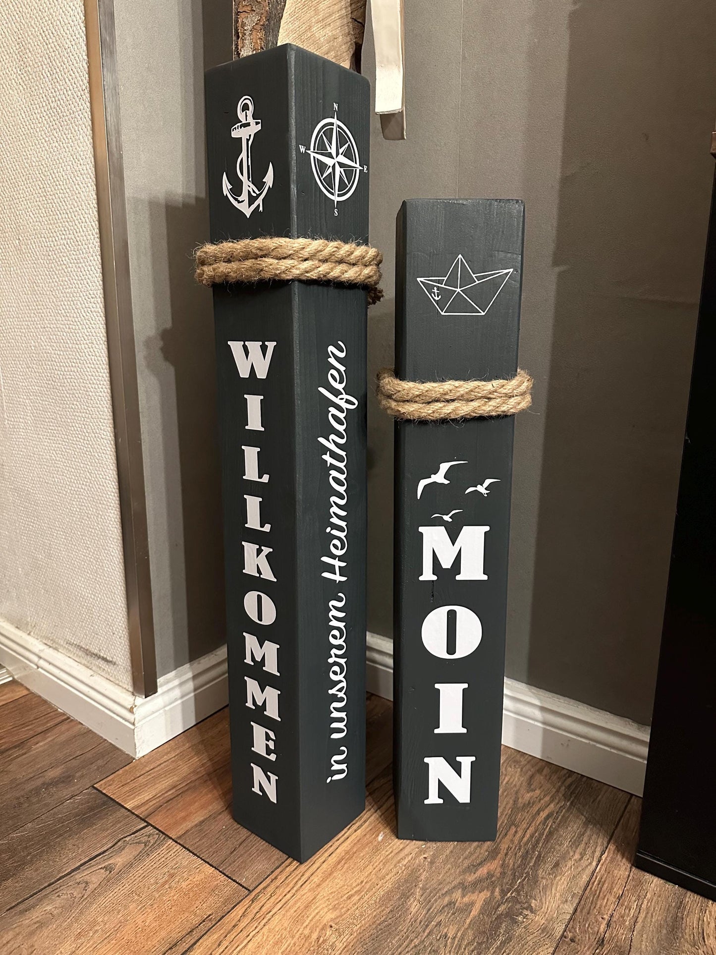 Geschenk zur Einweihung, 2er Set Dekopoller, Willkommen, Heimathafen, Moin, Anker, Hausdeko, maritime Deko, Meerliebe