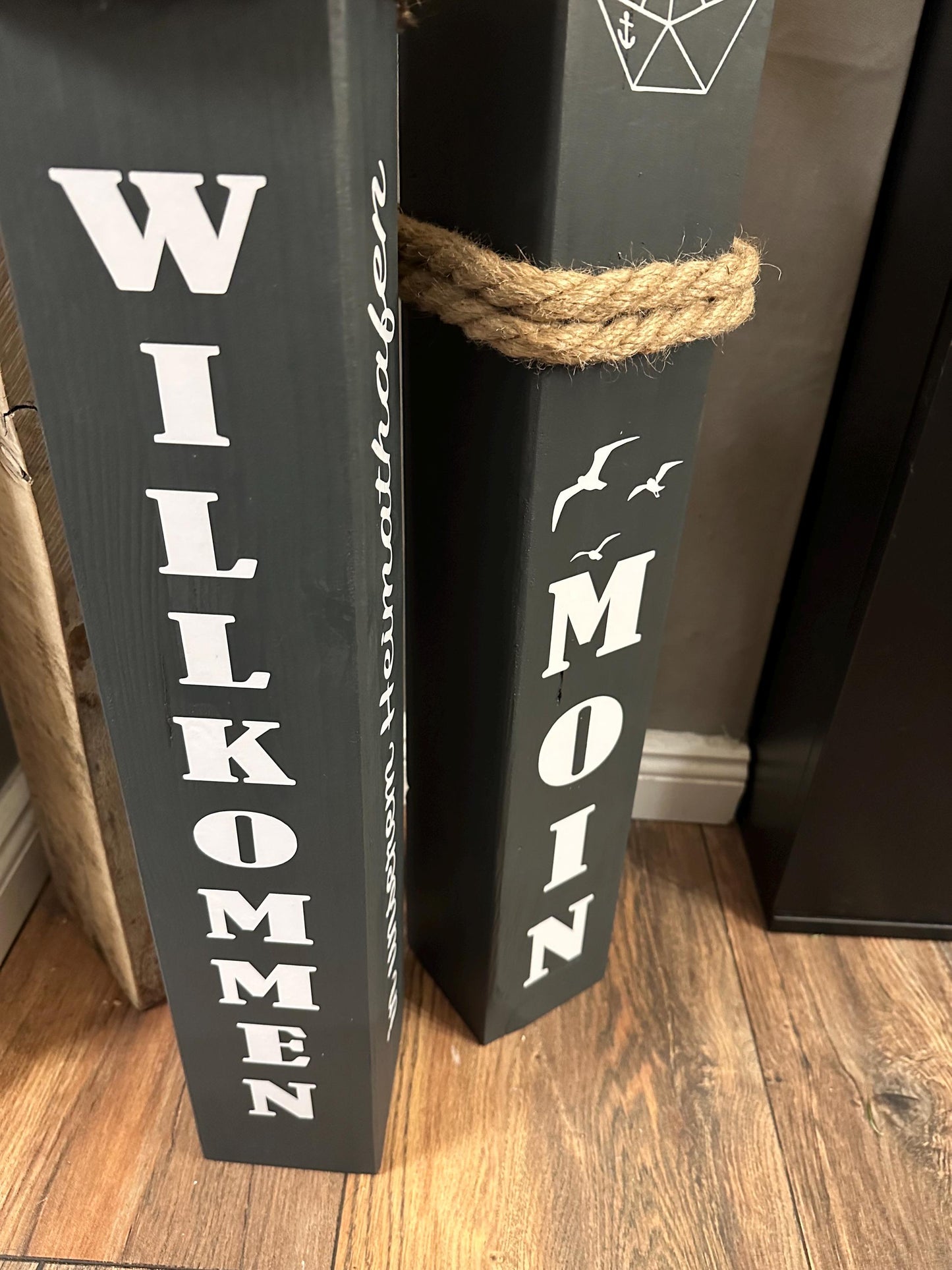 Housewarming Gift | Set of 2 Nautical Wooden Posts with Anchor + Text | Coastal Home Decor for Front Door, Garden & Beach House