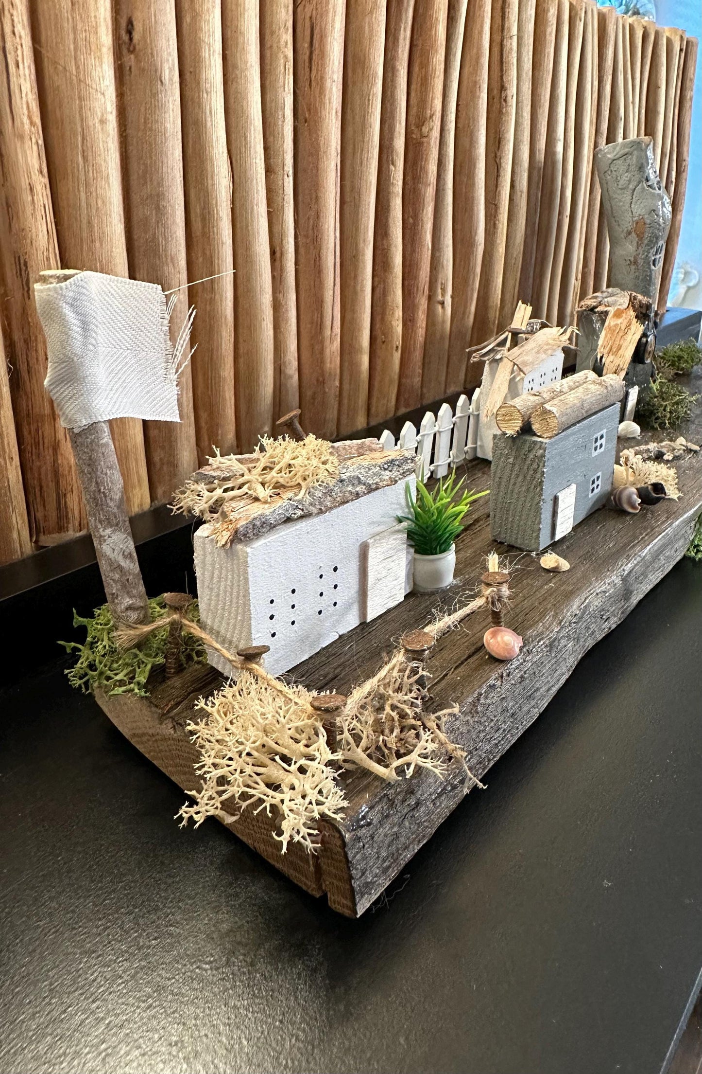 Handmade Driftwood Coastal Village – Nautical Decor, Rustic Seaside Miniature, Unique Beach House Gift by Manapal