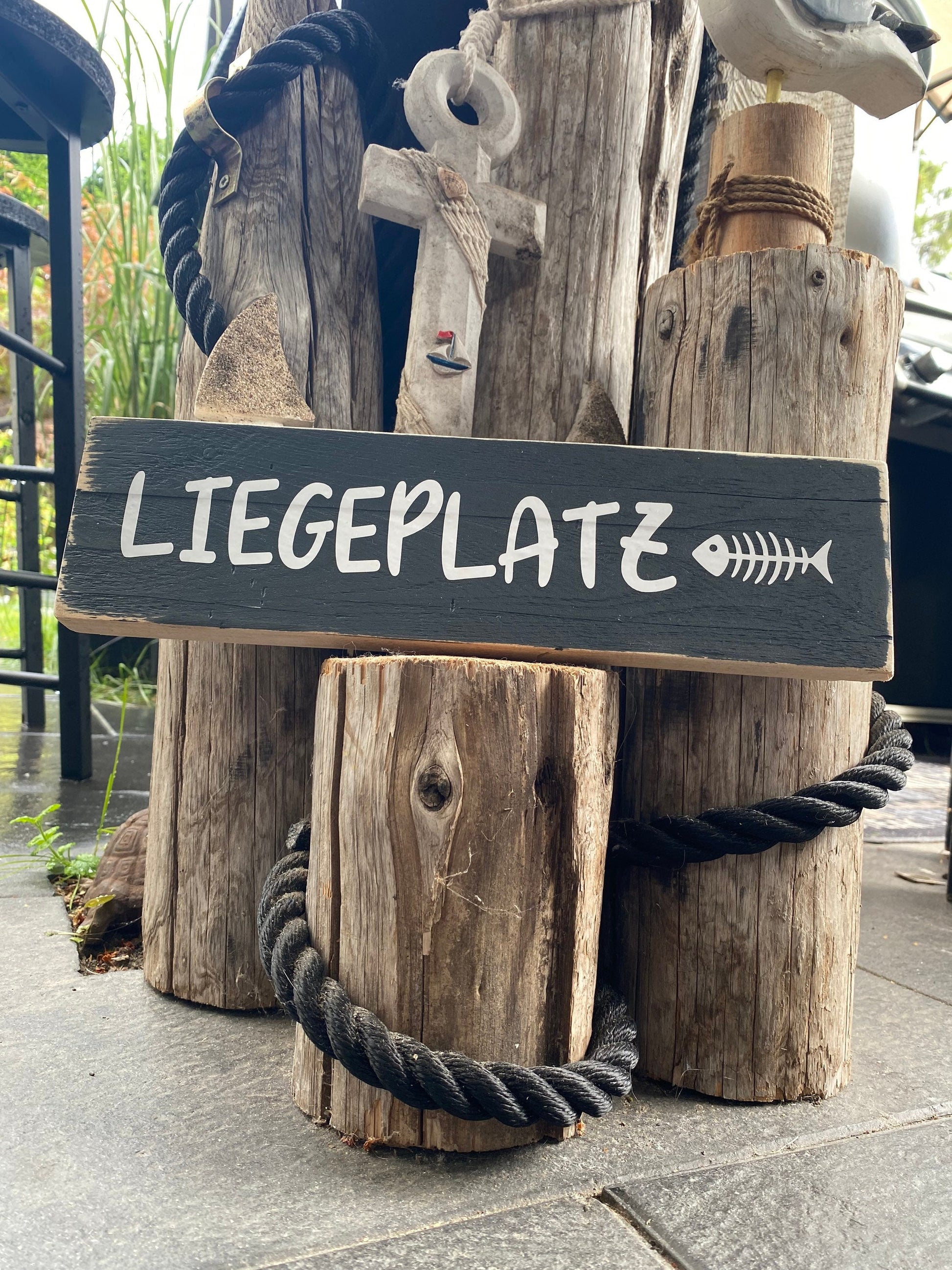Liegeplatz Holzschild Wandschild Schild Heimathafen Manapal maritime Deko
