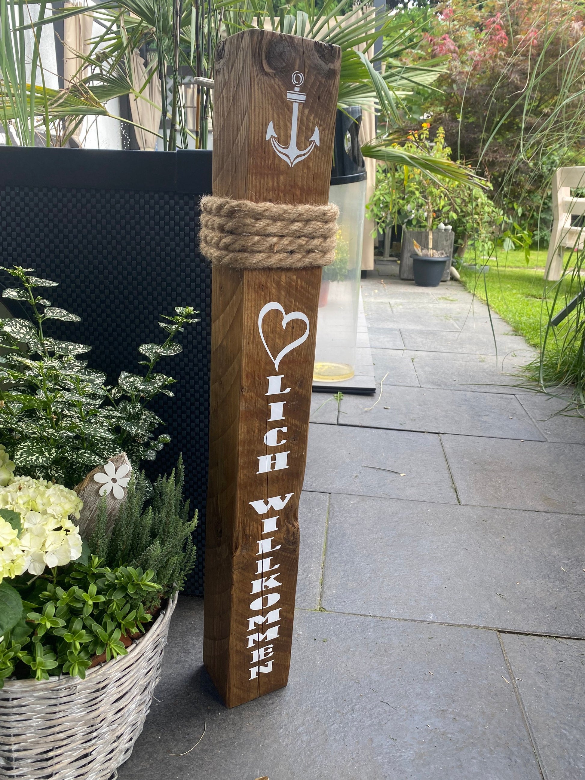 Herzlich Willkommen Ankerplatz Heimathafen Poller Dekoration Garten Manapal maritime Deko