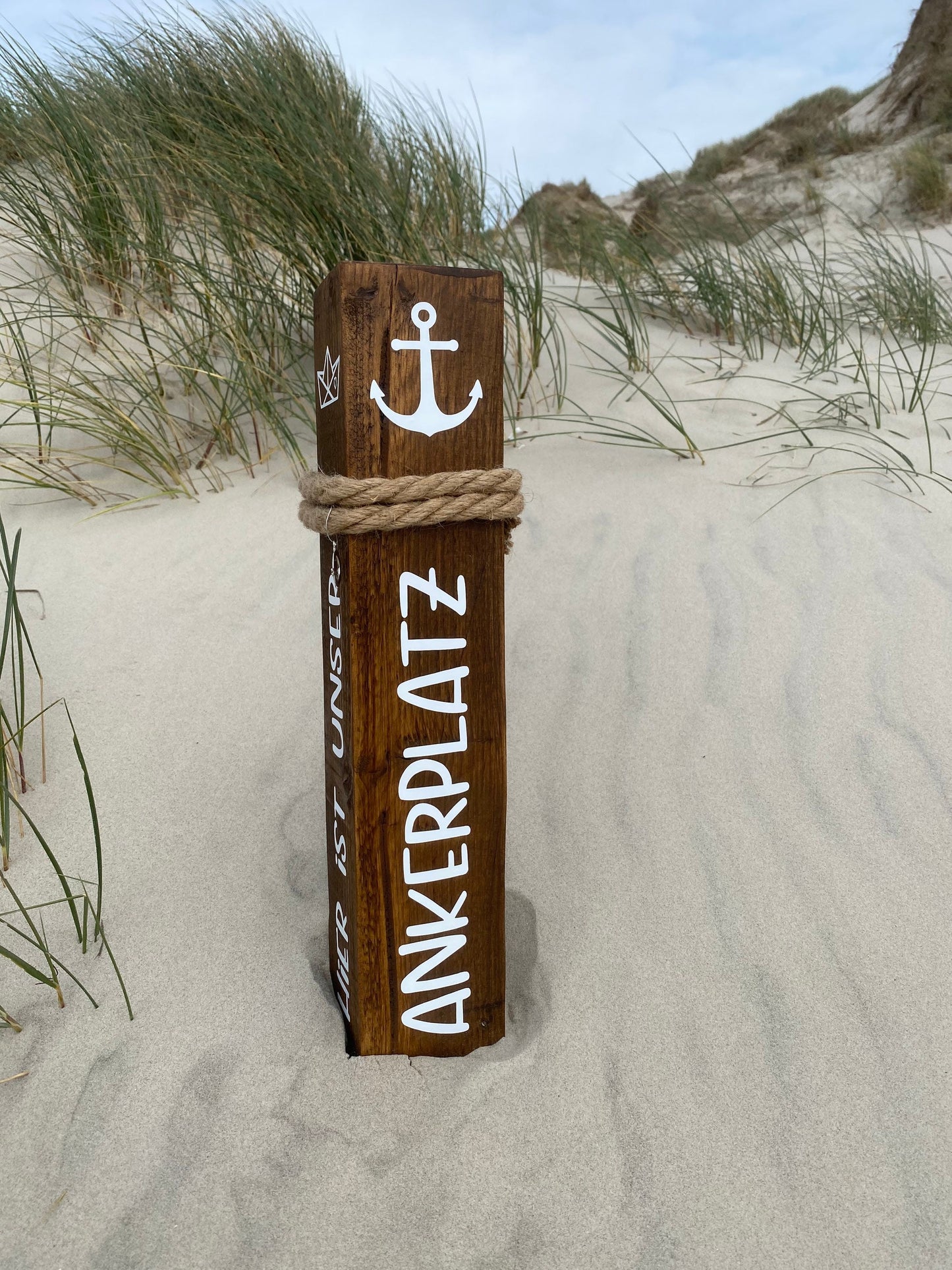 Hier ist unser Ankerplatz Dekosäule Poller Holz Anker Stele Dalben Gartendeko maritim Heimathafen