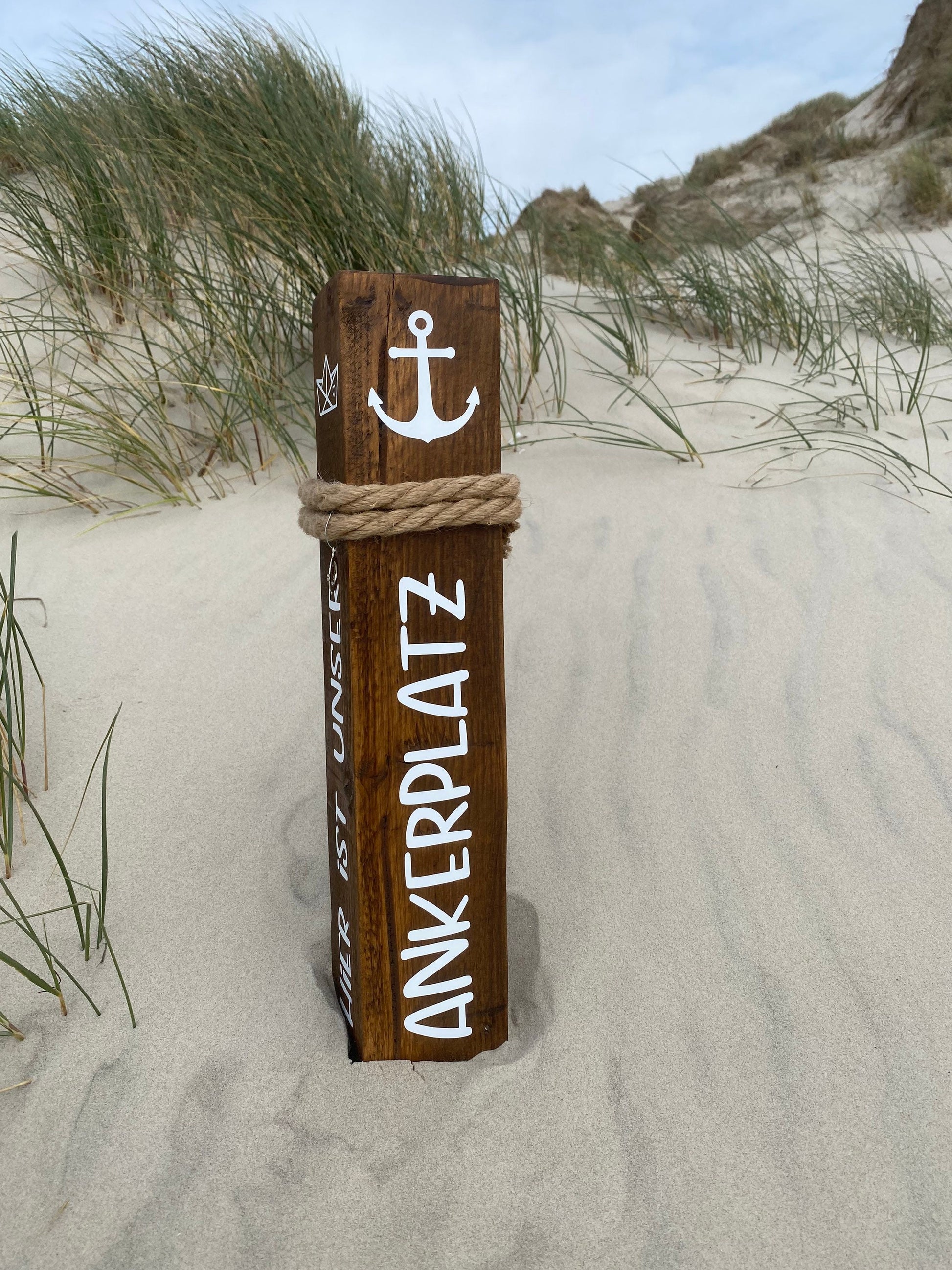 Hier ist unser Ankerplatz Dekosäule Poller Holz Anker Stele Dalben Gartendeko maritim Heimathafen