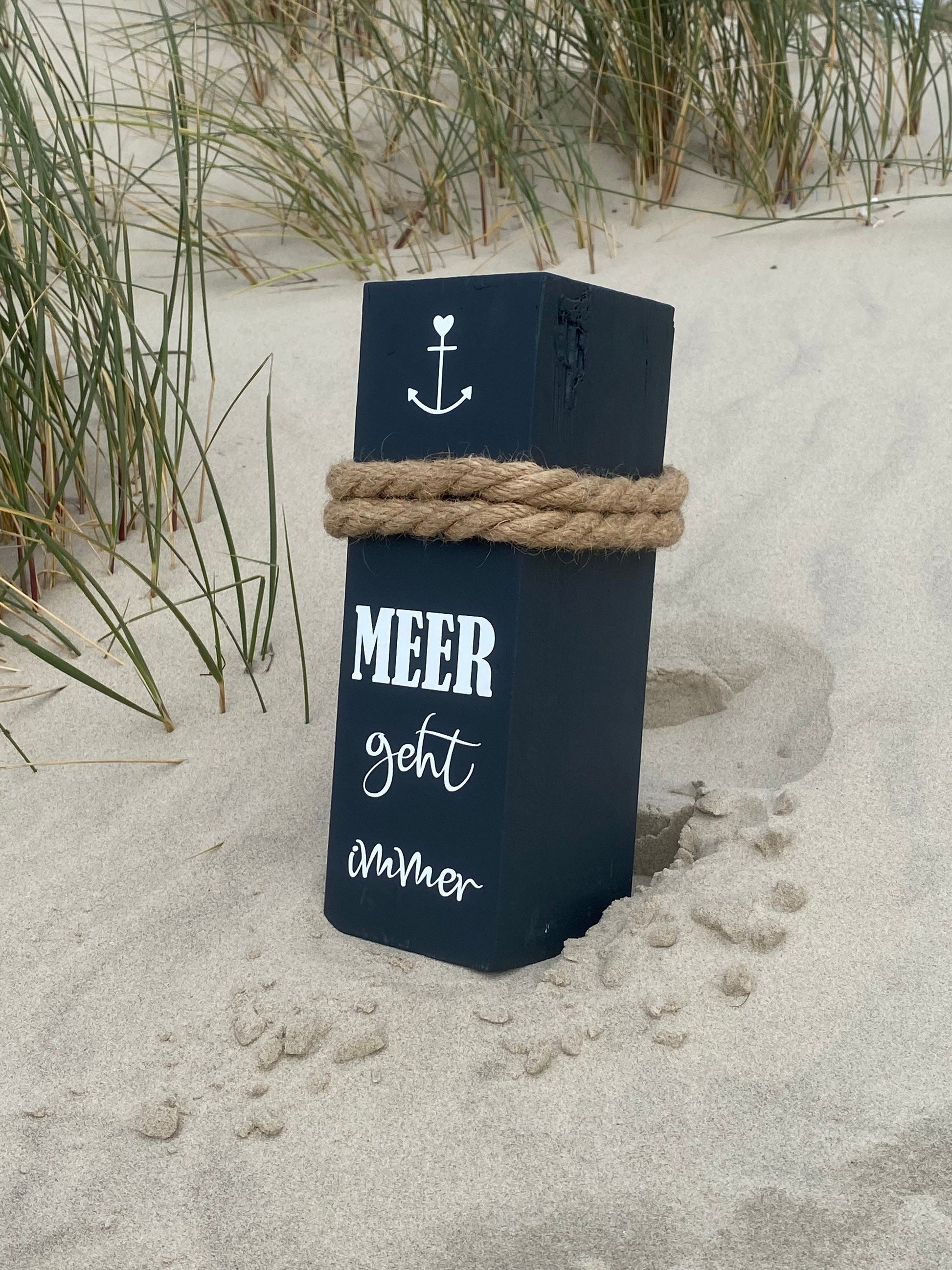 Meer geht immer anthrazit maritime Deko Dekosäule Poller Holz Anker Stele Dalben Gartendeko maritim Heimathafen