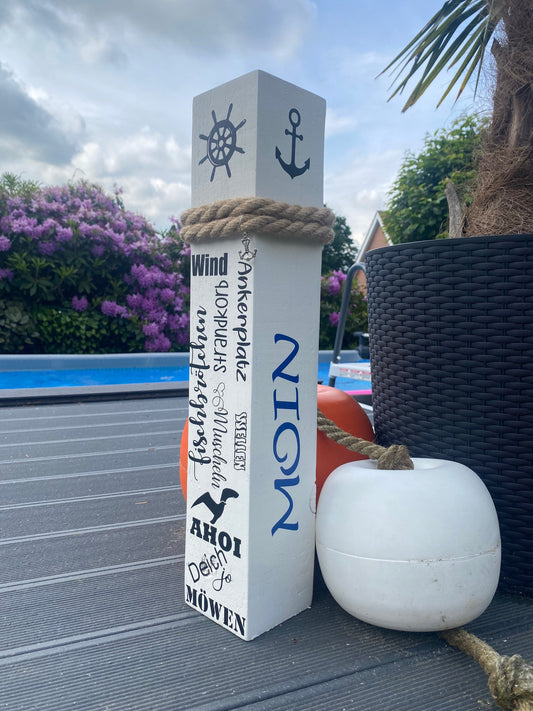MOIN Meeresrauschen Ahoi 10x10x50 Dekosäule Holz Anker Poller Dekoration Garten Manapal maritime Deko Meer Balken Stele Säule