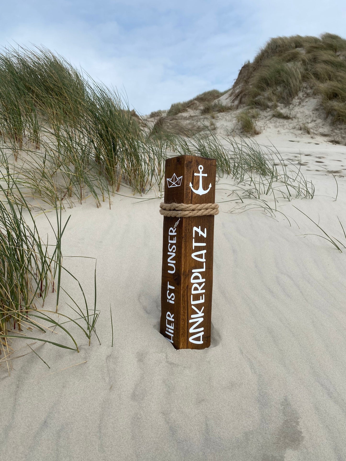 Hier ist unser Ankerplatz Dekosäule Poller Holz Anker Stele Dalben Gartendeko maritim Heimathafen