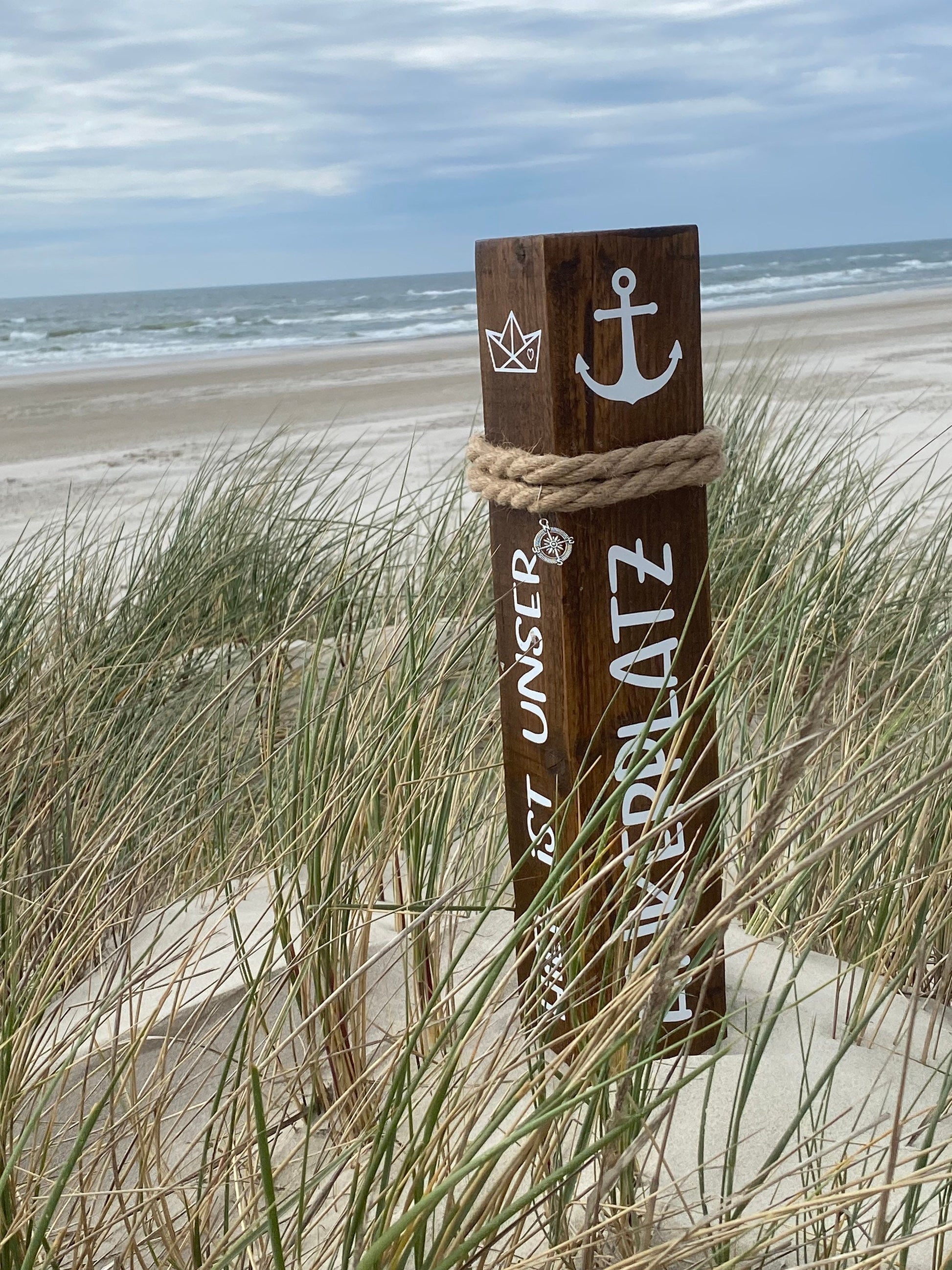 Hier ist unser Ankerplatz Dekosäule Poller Holz Anker Stele Dalben Gartendeko maritim Heimathafen