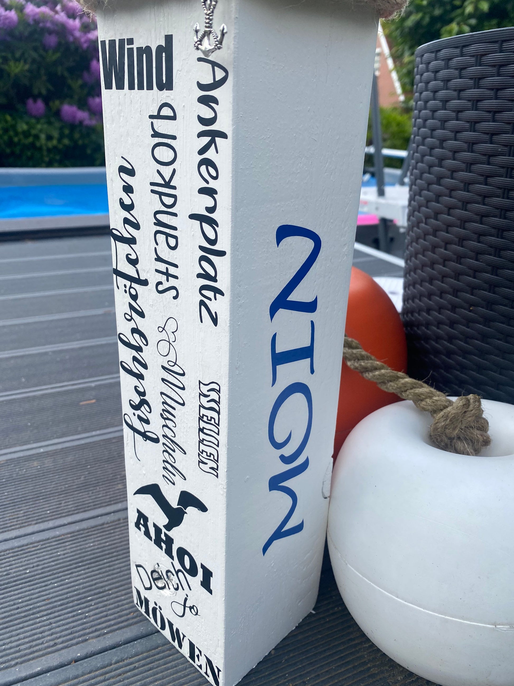 MOIN Meeresrauschen Ahoi 10x10x50 Dekosäule Holz Anker Poller Dekoration Garten Manapal maritime Deko Meer Balken Stele Säule