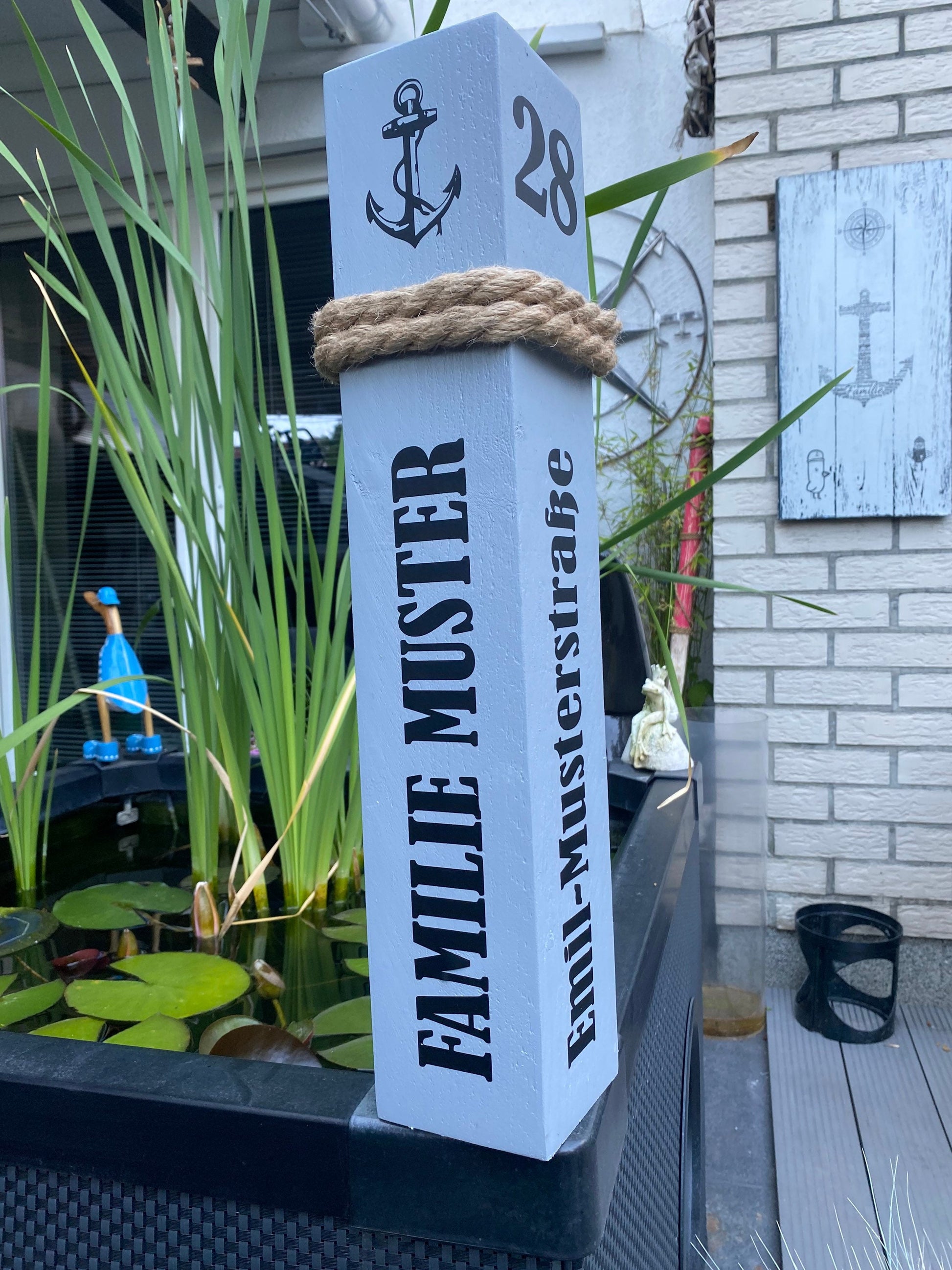 Personalisierter Poller 50-80cm mit Namen und Anschrift individuell Willkommen Heimathafen Eingangsbereich Briefkasten Ferienwohnung Manapal