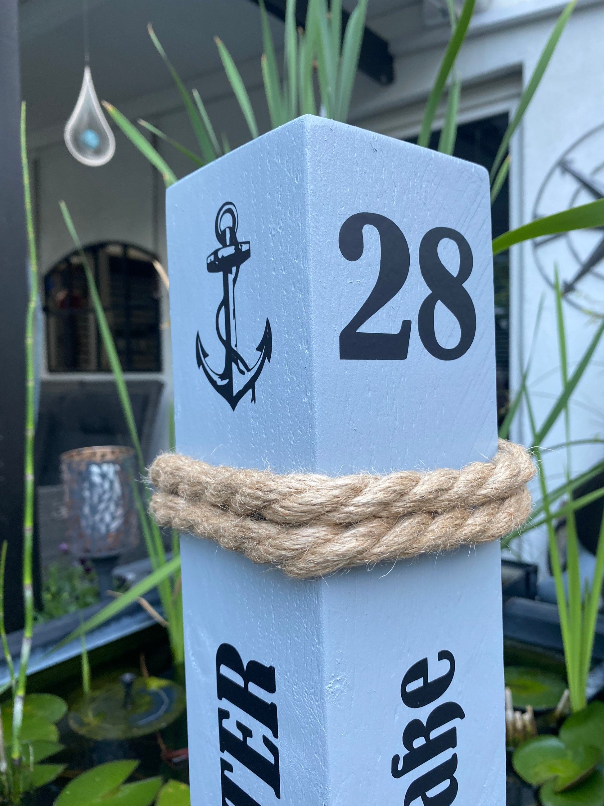 Personalisierter Poller 50-80cm mit Namen und Anschrift individuell Willkommen Heimathafen Eingangsbereich Briefkasten Ferienwohnung Manapal