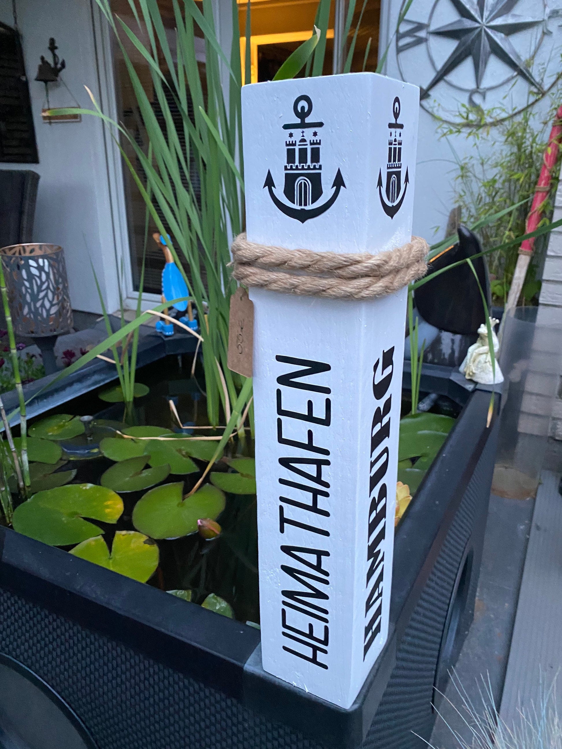 Hamburg Heimathafen schwarz weiß Poller Holz Anker Stele Dalben Gartendeko maritim Heimathafen