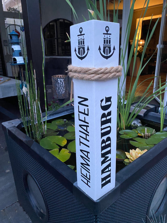 Hamburg Heimathafen schwarz weiß Poller Holz Anker Stele Dalben Gartendeko maritim Heimathafen