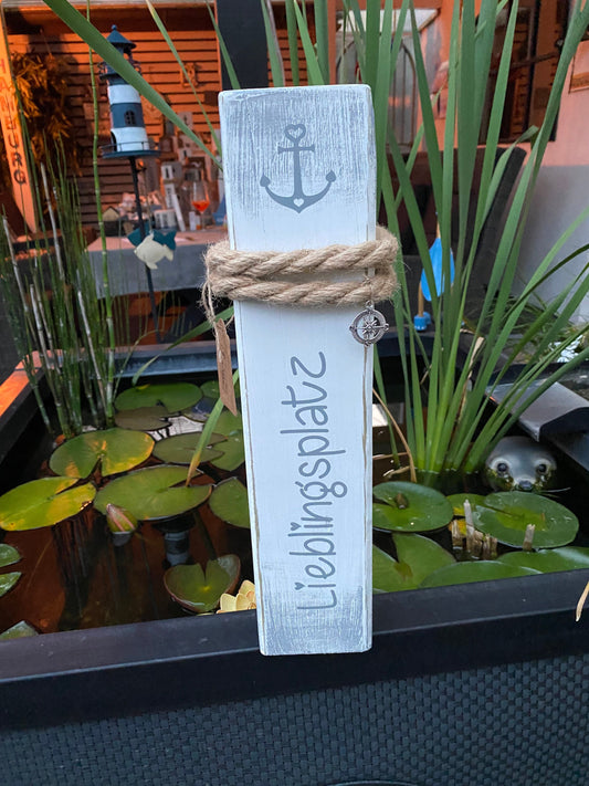 Lieblingsplatz weiß grau maritime Tischdeko Dekosäule Poller Holz Anker Stele Dalben Gartendeko maritim Heimathafen