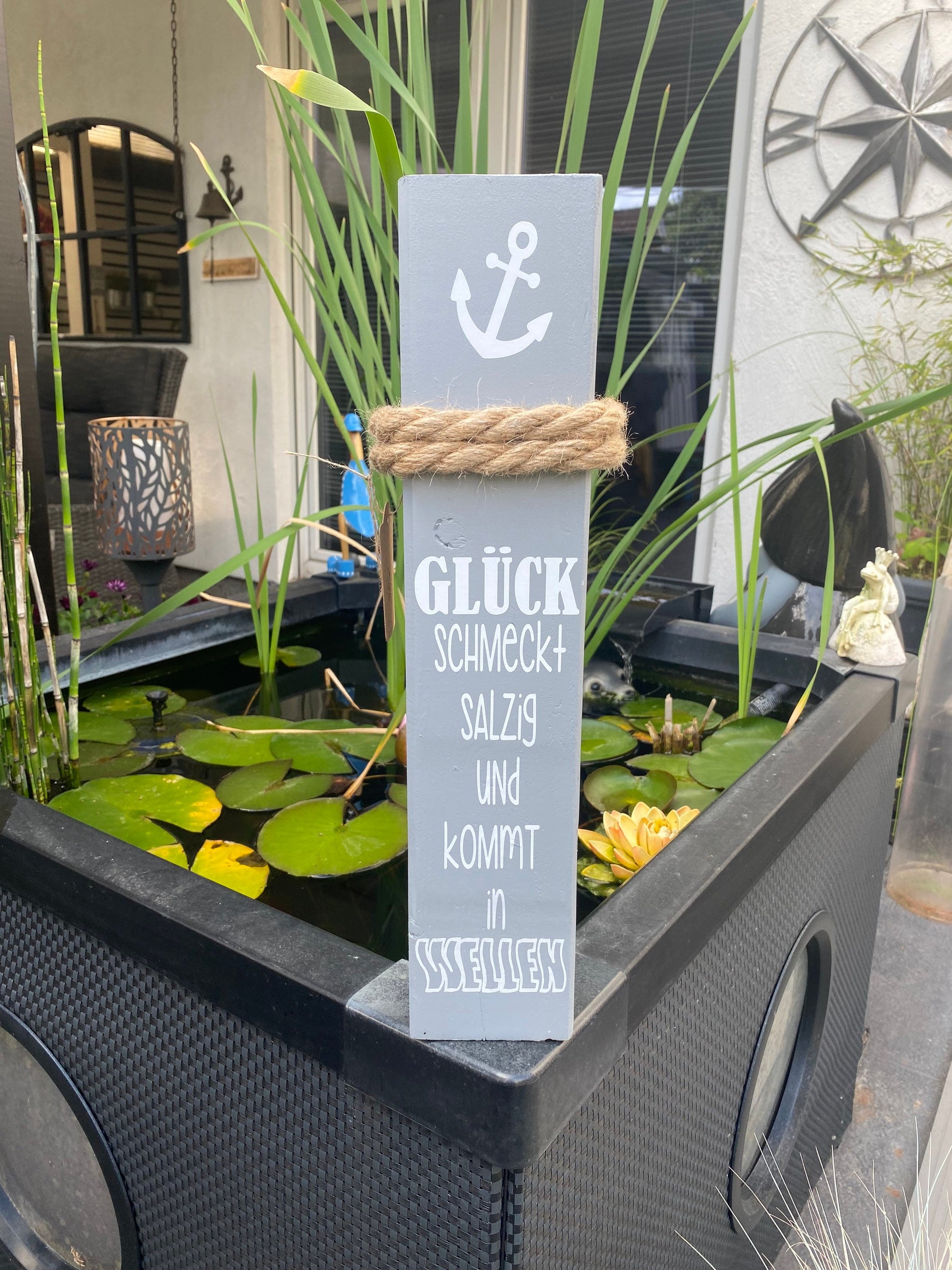 Gartendeko Glück Dekopoller Maritim Heimathafen Anker Dekosäule Poller Geschenk für Freunde Einladung Mitbringsel individuell