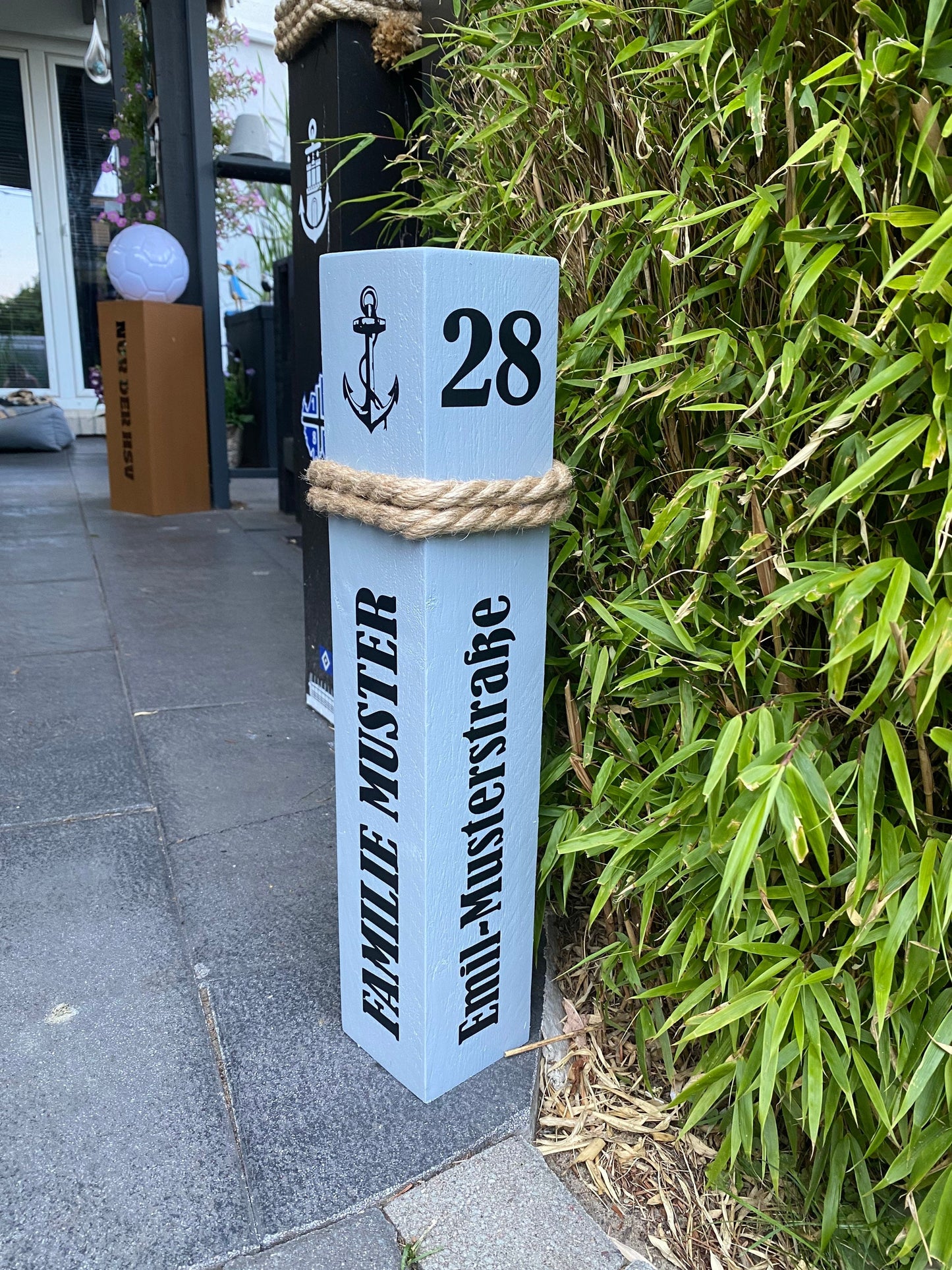 Personalisierter Poller 50-80cm mit Namen und Anschrift individuell Willkommen Heimathafen Eingangsbereich Briefkasten Ferienwohnung Manapal