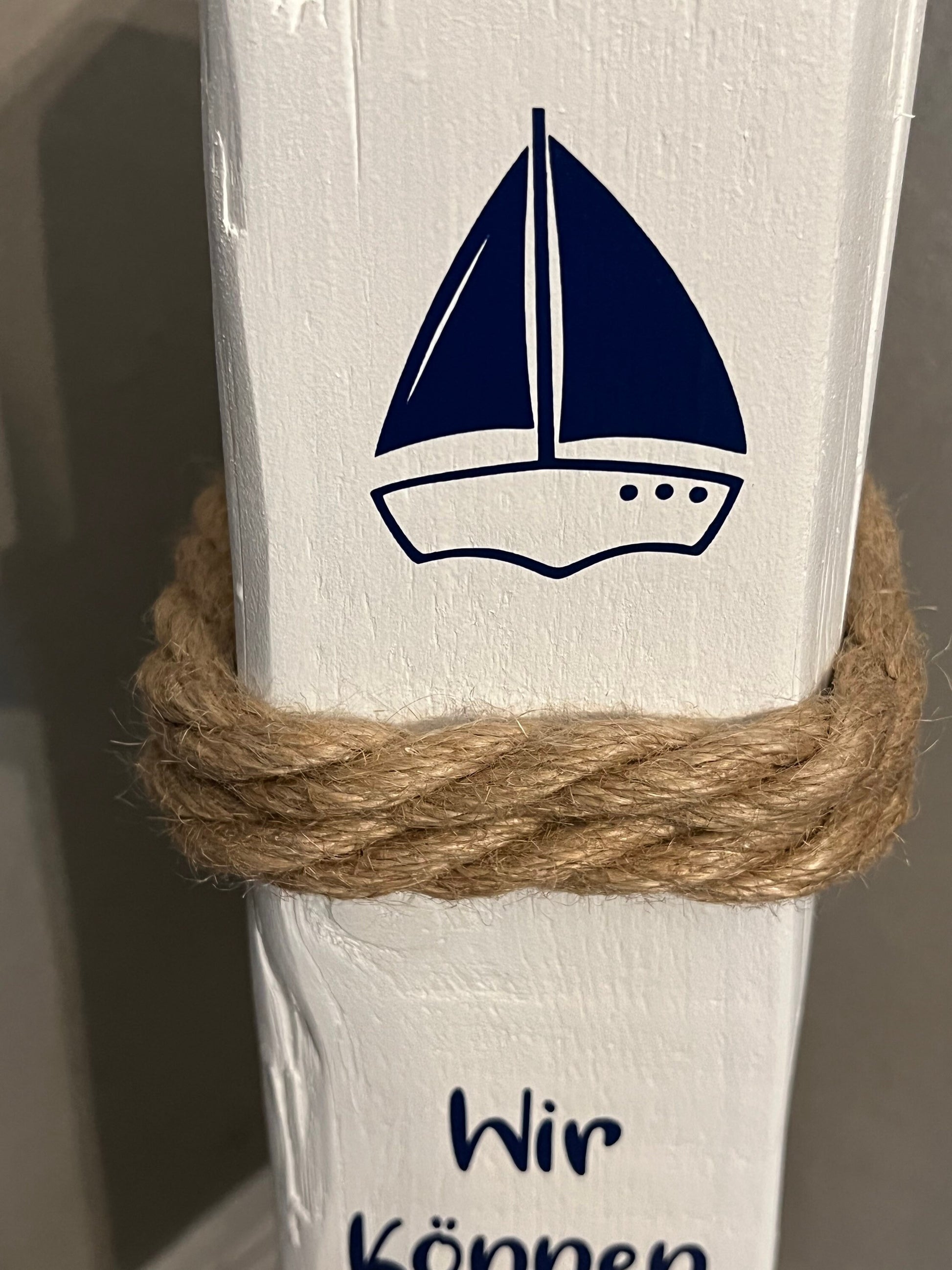Wind Segel Spruch blau weiß Heimathafen Anker Windrose Möwen Dekosäule Poller Holz Anker Stele Dalben Gartendeko maritim Heimathafen