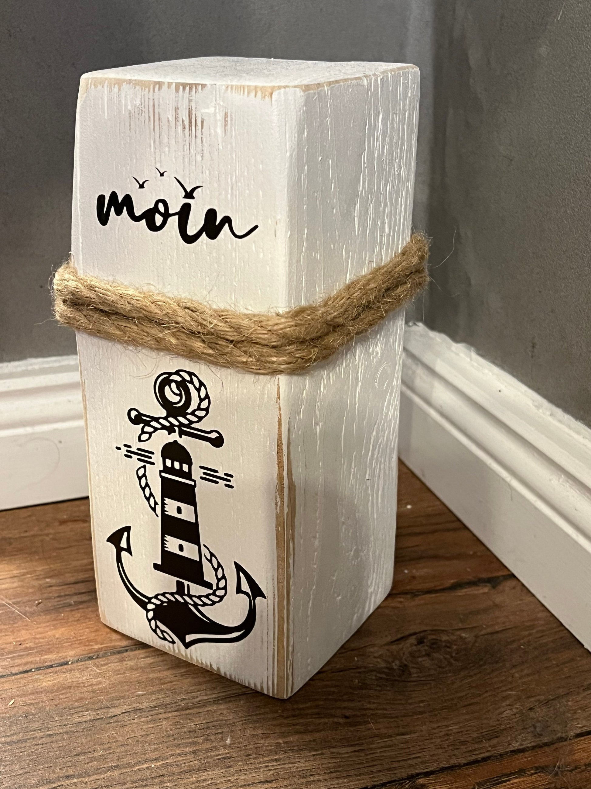 Manapal Heimathafen maritime Moin shabby Deko Dekosäule Poller Holz Anker Stele Dalben Gartendeko maritim Tischdeko 