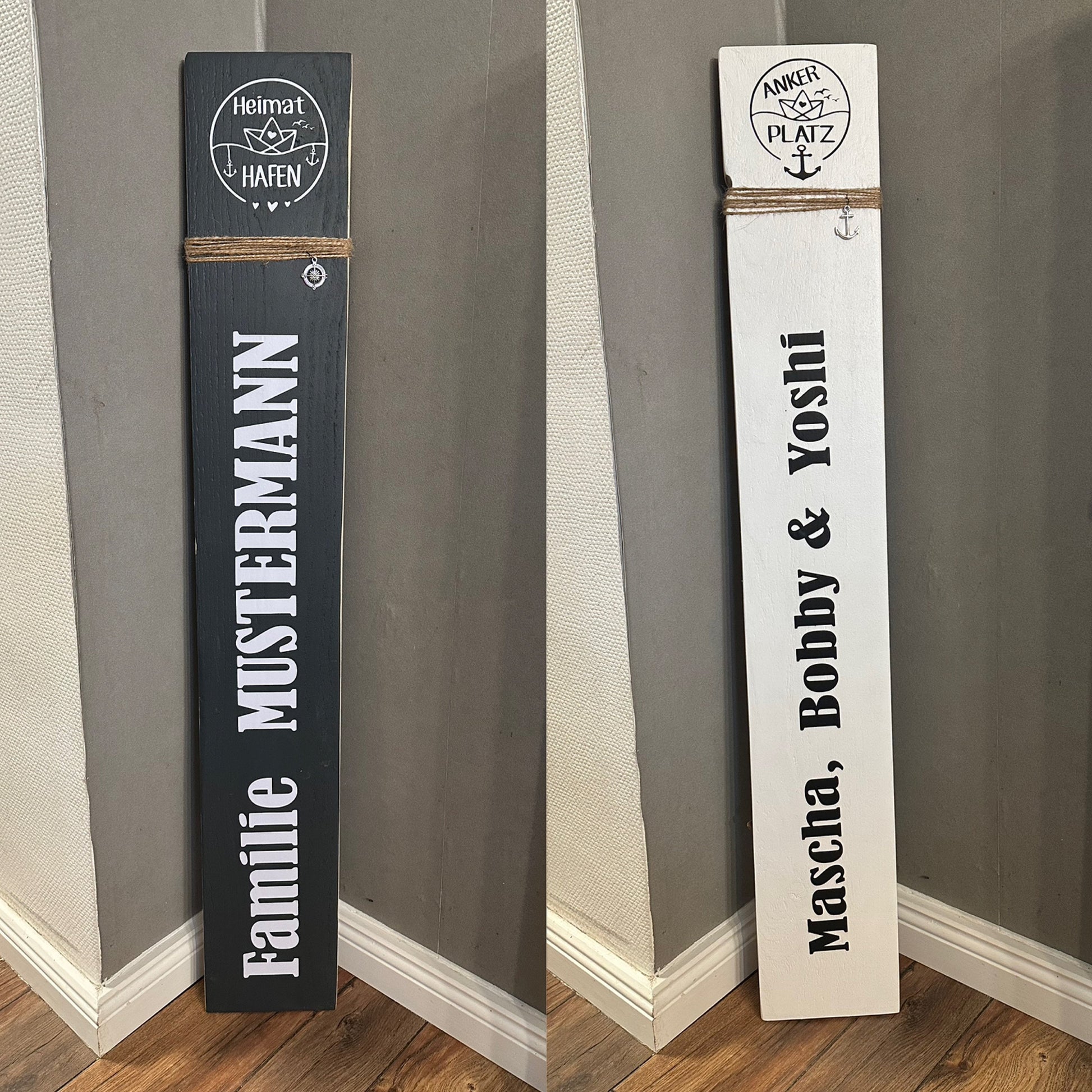 Personalisierte Holzlatte Brett 100cm mit Ihrem Namen oder Wunschtext, Heimathafen Lieblingsinsel Koordinaten Datum Hochzeit Jubiläum