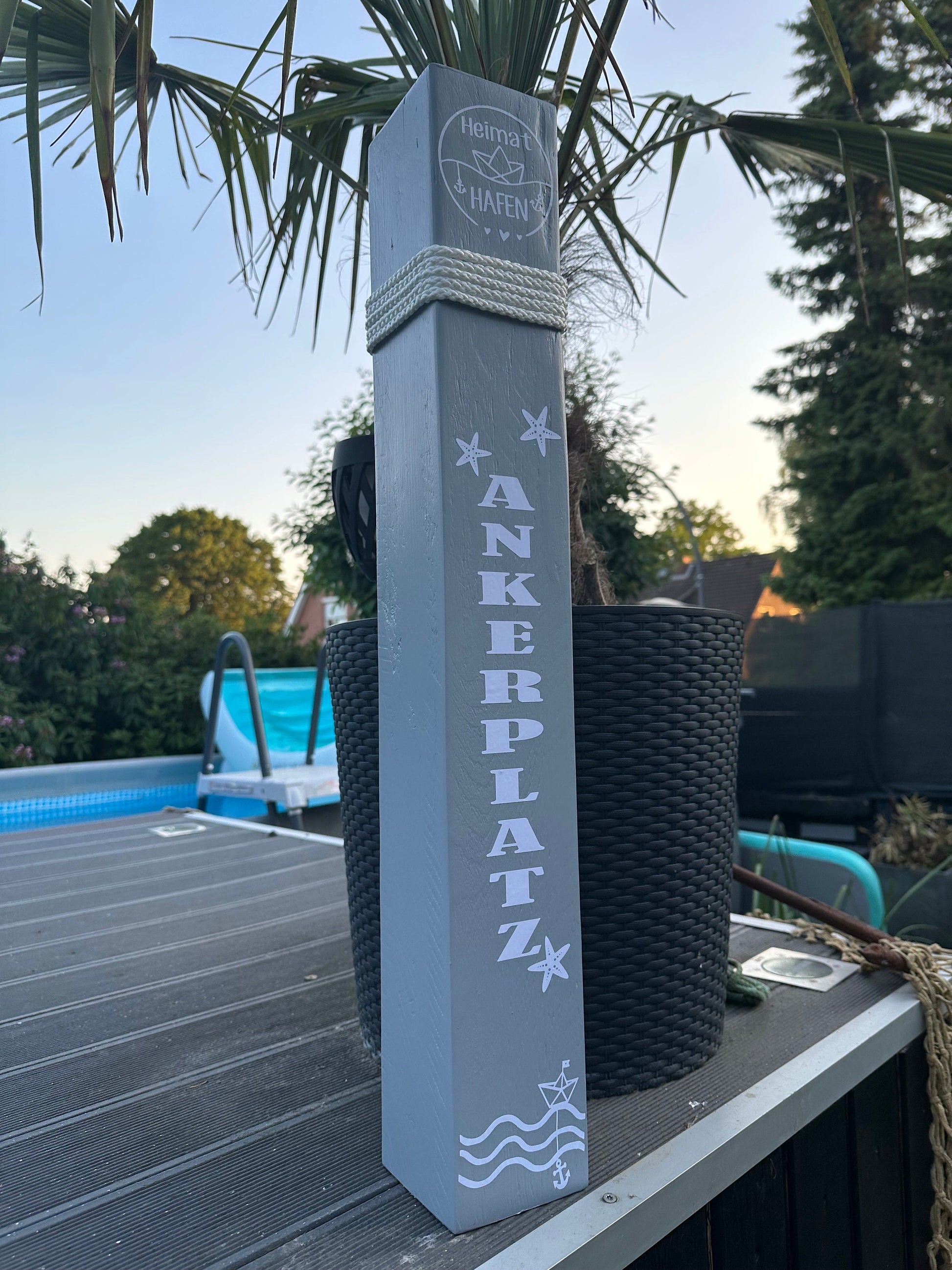 Manapal maritime Deko Poller Stele Dalben rustikal Gartendeko Küste Meer Anker Heimathafen Balken Dekobalken Säule