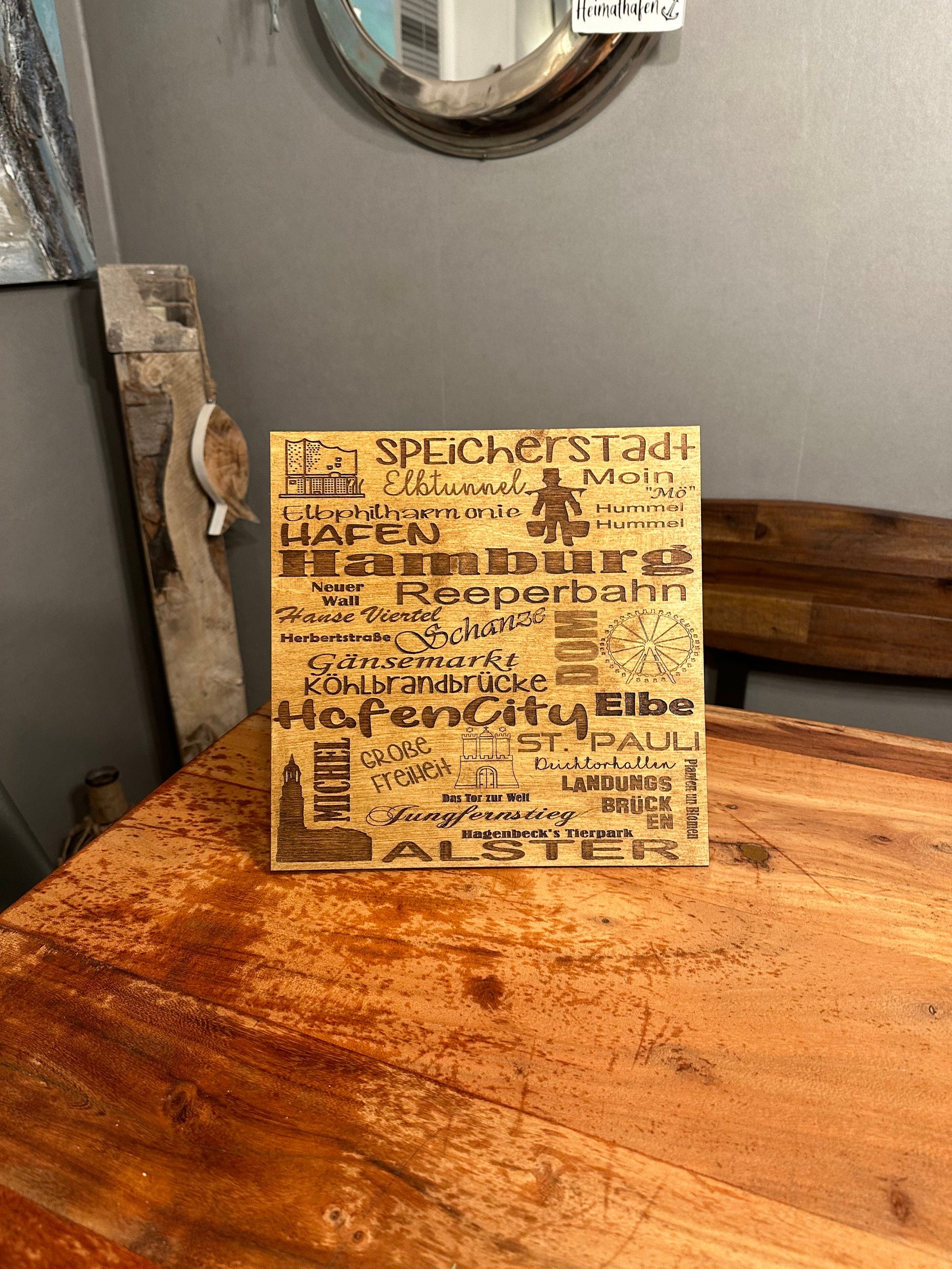 Hamburg Wandbild Tischdeko Lasercut Heimatliebe Holzschild Wandschild Schild Heimathafen Manapal maritime Deko
