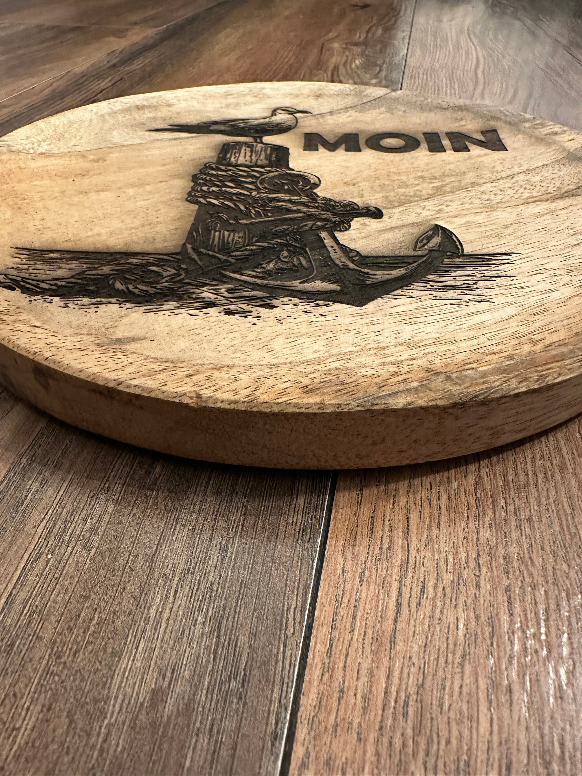 Holzbrett Tablett maritim Holztablett rustikal Holzbild Wandbild Untersetzer Serviertablett