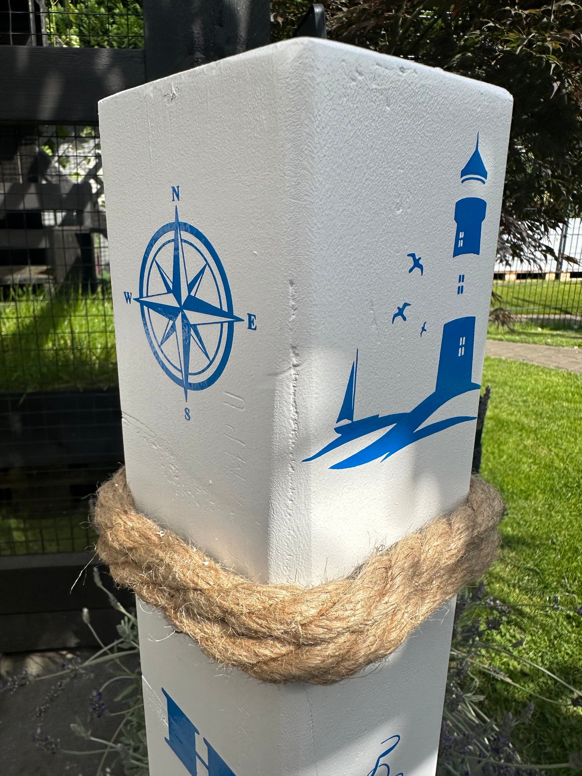 Heimathafen Meer geht immer Anker Poller Gartendeko Ankerplatz Haus Zuhause Dekosäule Poller Balken Stele Holzsäule Leuchtturm Strand