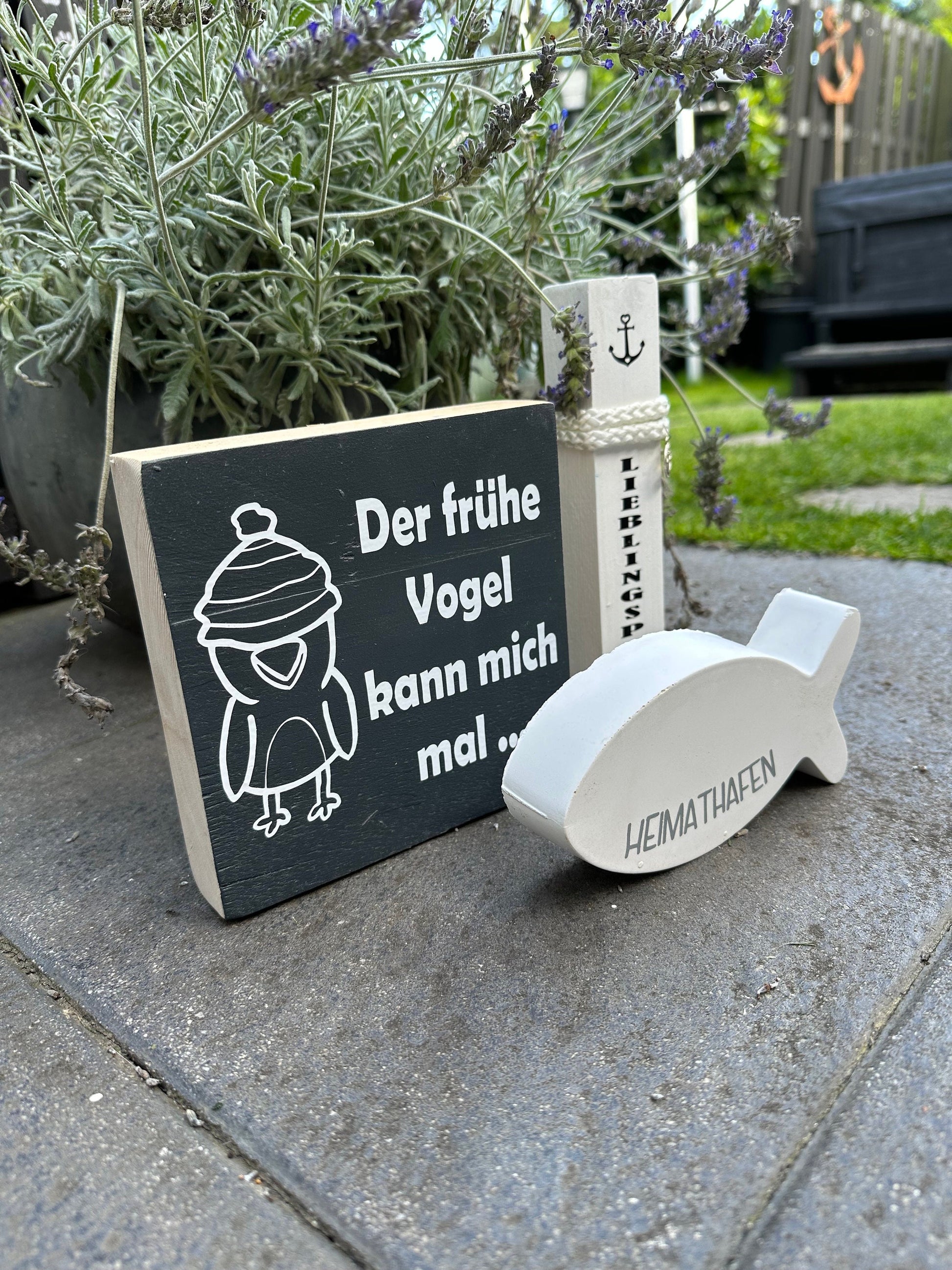 Maritime Tischdeko im Set Dekoration Aufsteller Heimathafen Holzschild Poller Ankerplatz Möwe maritim grau Lieblingsplatz