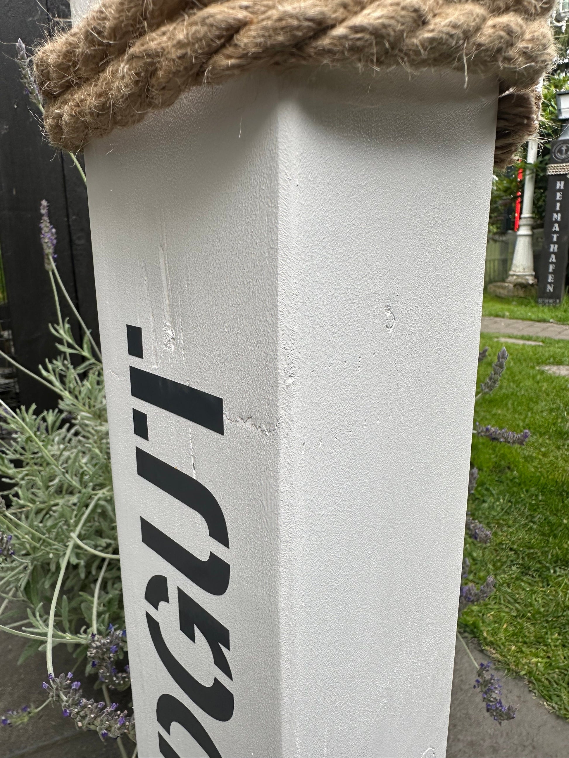 Strandgut weiß Heimathafen Anker Poller Gartendeko Ankerplatz Haus Zuhause Dekosäule Poller Balken Stele Holzsäule